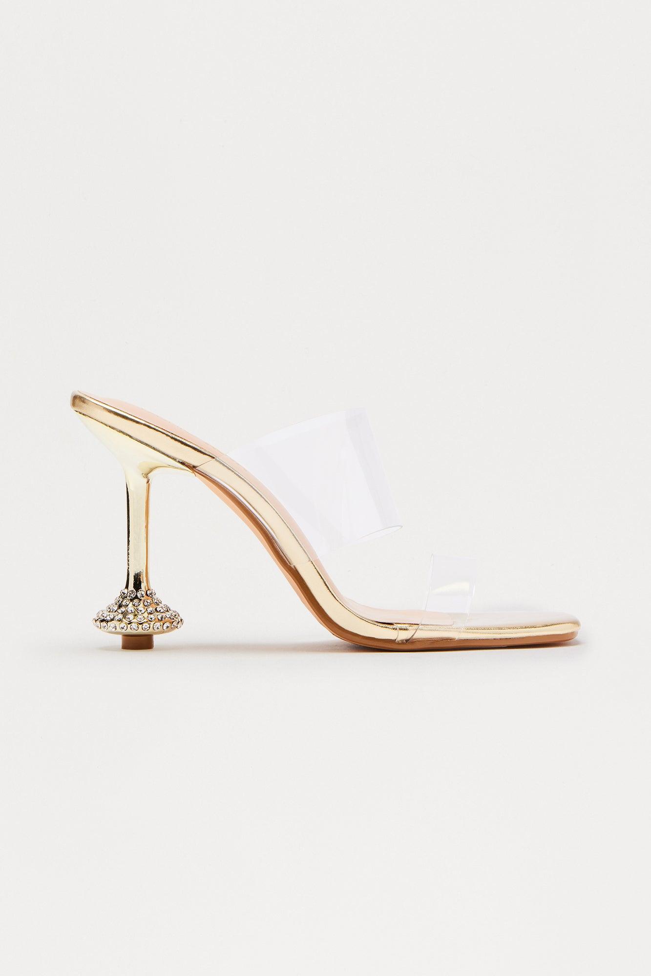 Leta Clear Strap Rhinestone Heels - Gold Product Image