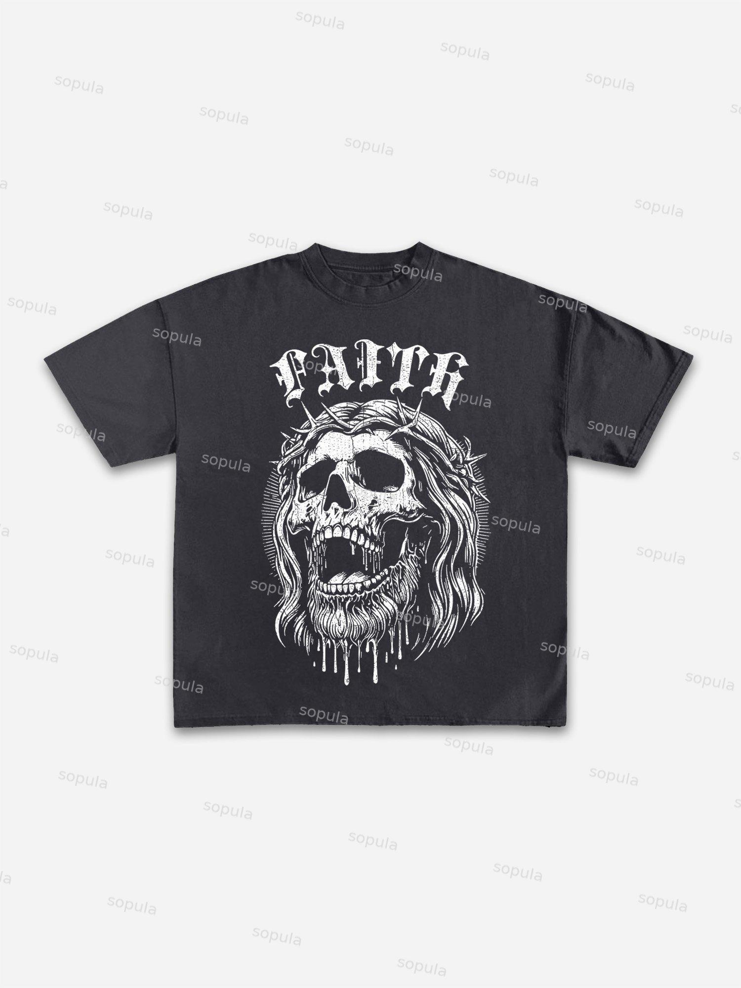 Faith Skull Graphic Print Cotton T-shirt Product Image
