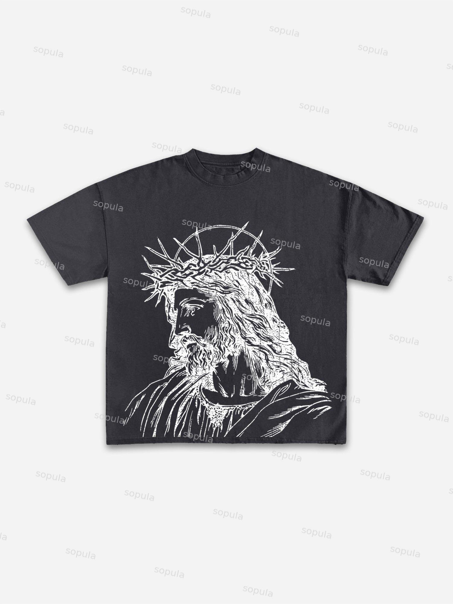 Jesus Print Cotton T-shirt Product Image