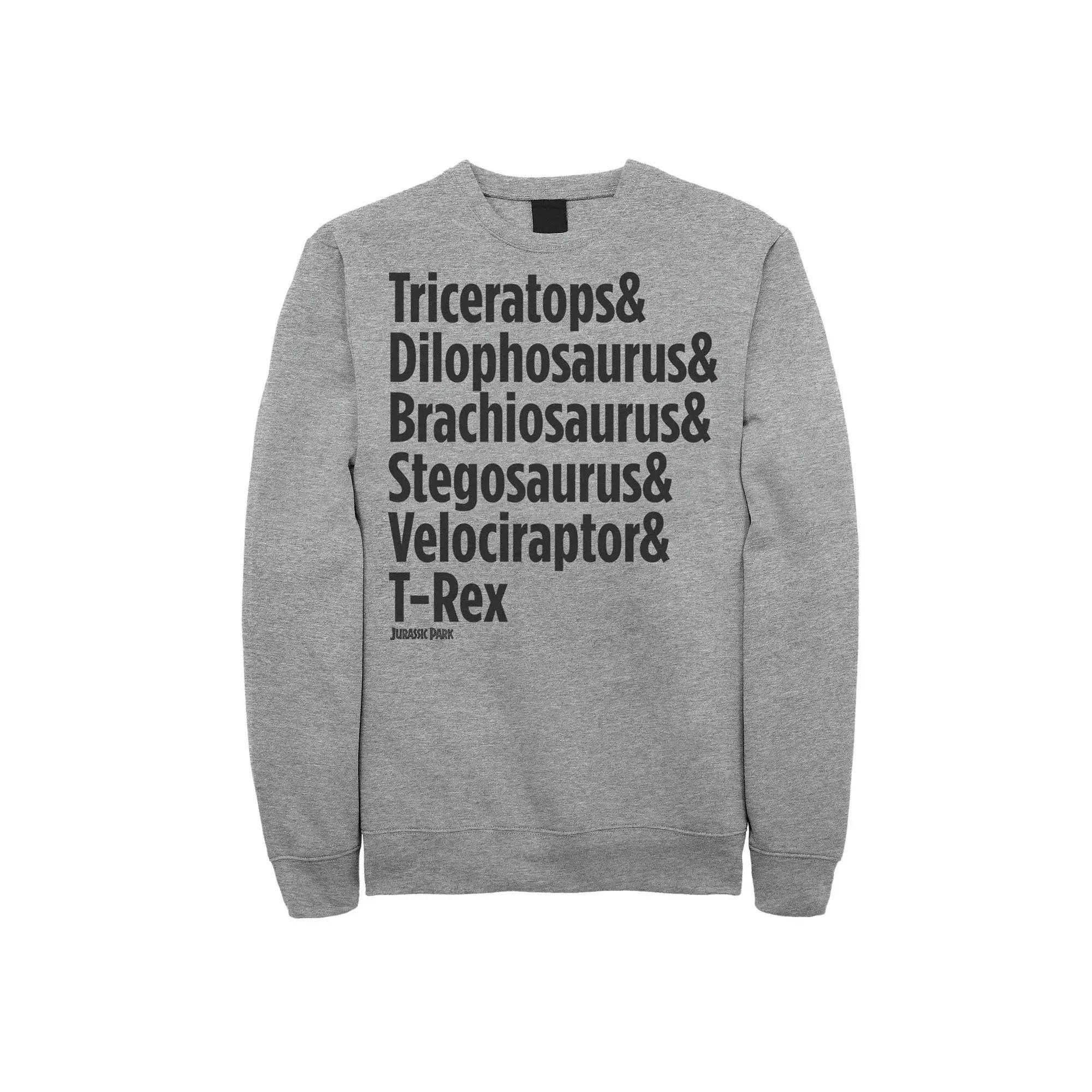 Mens Jurassic Park Dinosaur Name Types Graphic Fleece Pullover Athletic Grey Product Image