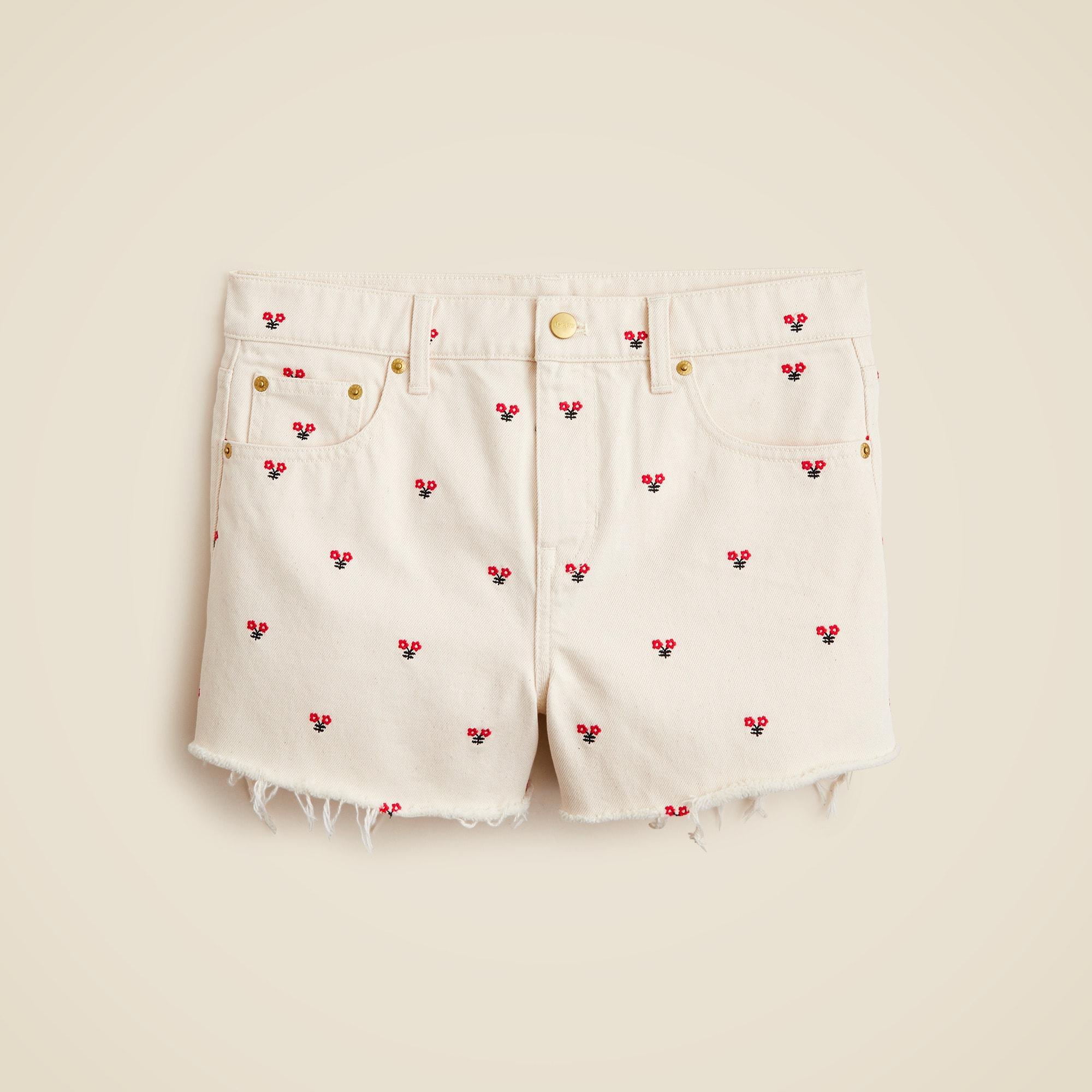 Embroidered lower-rise denim short Product Image