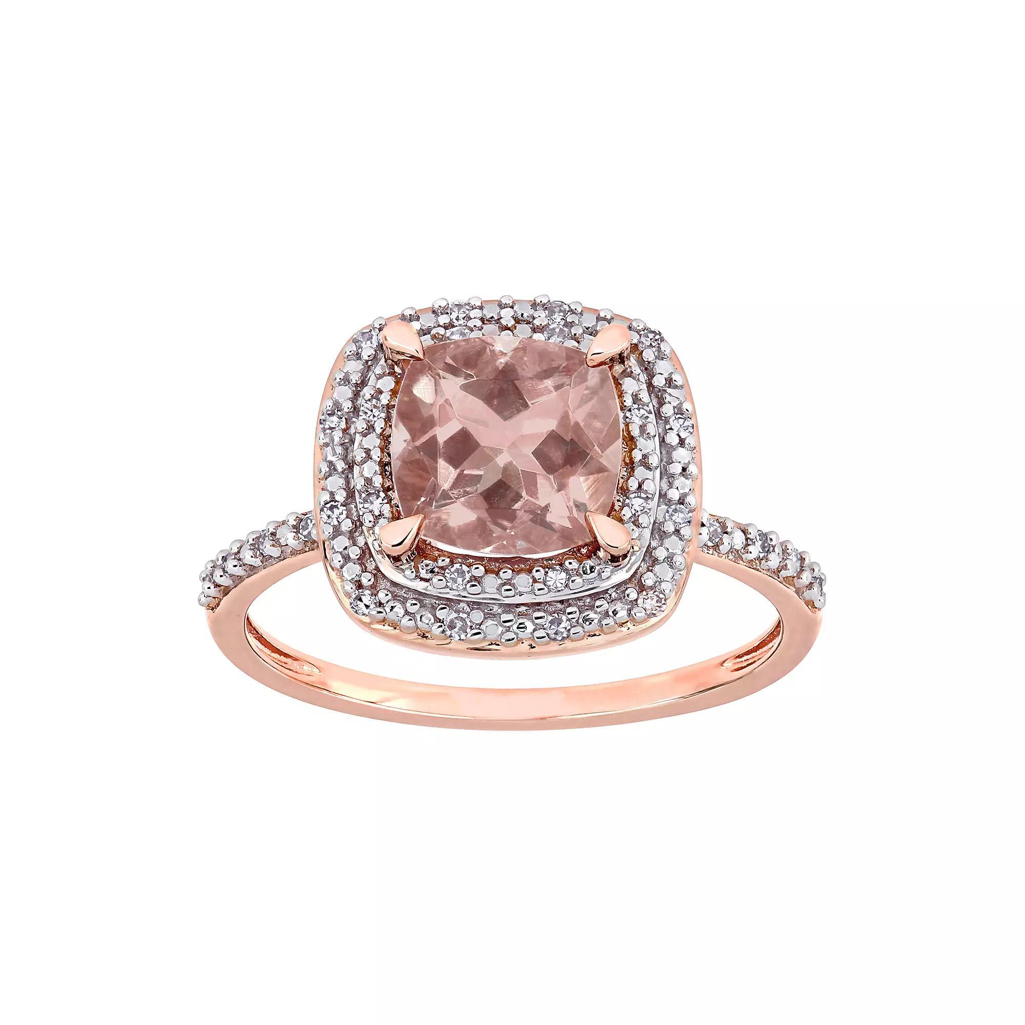 Stella Grace 14k Rose Gold Morganite & 1/3 ct. T.W. Diamond Cushion Ring, Womens 14k Pink Product Image