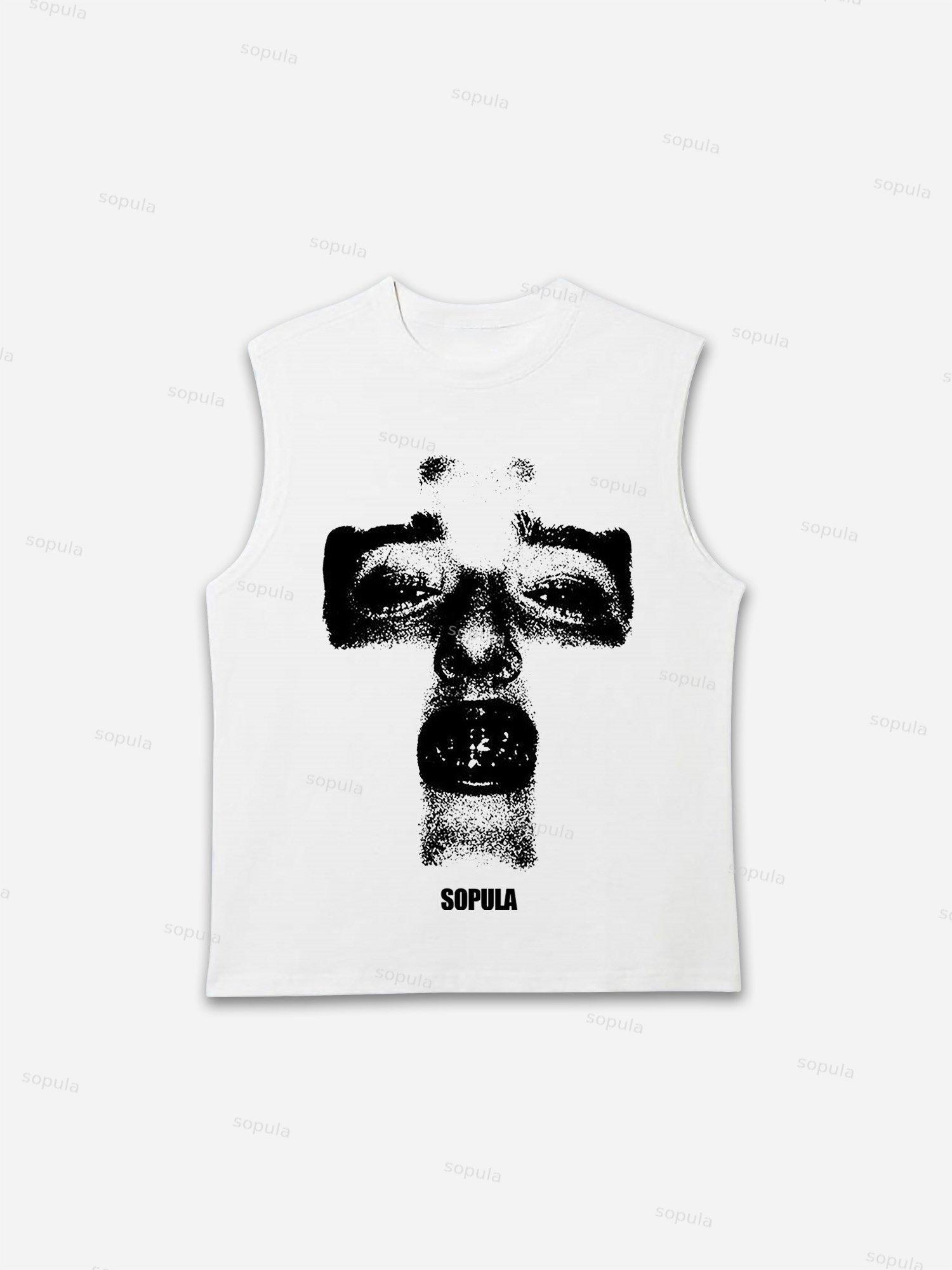 Cross Shape Abstract Portrait Print Tank Top Product Image