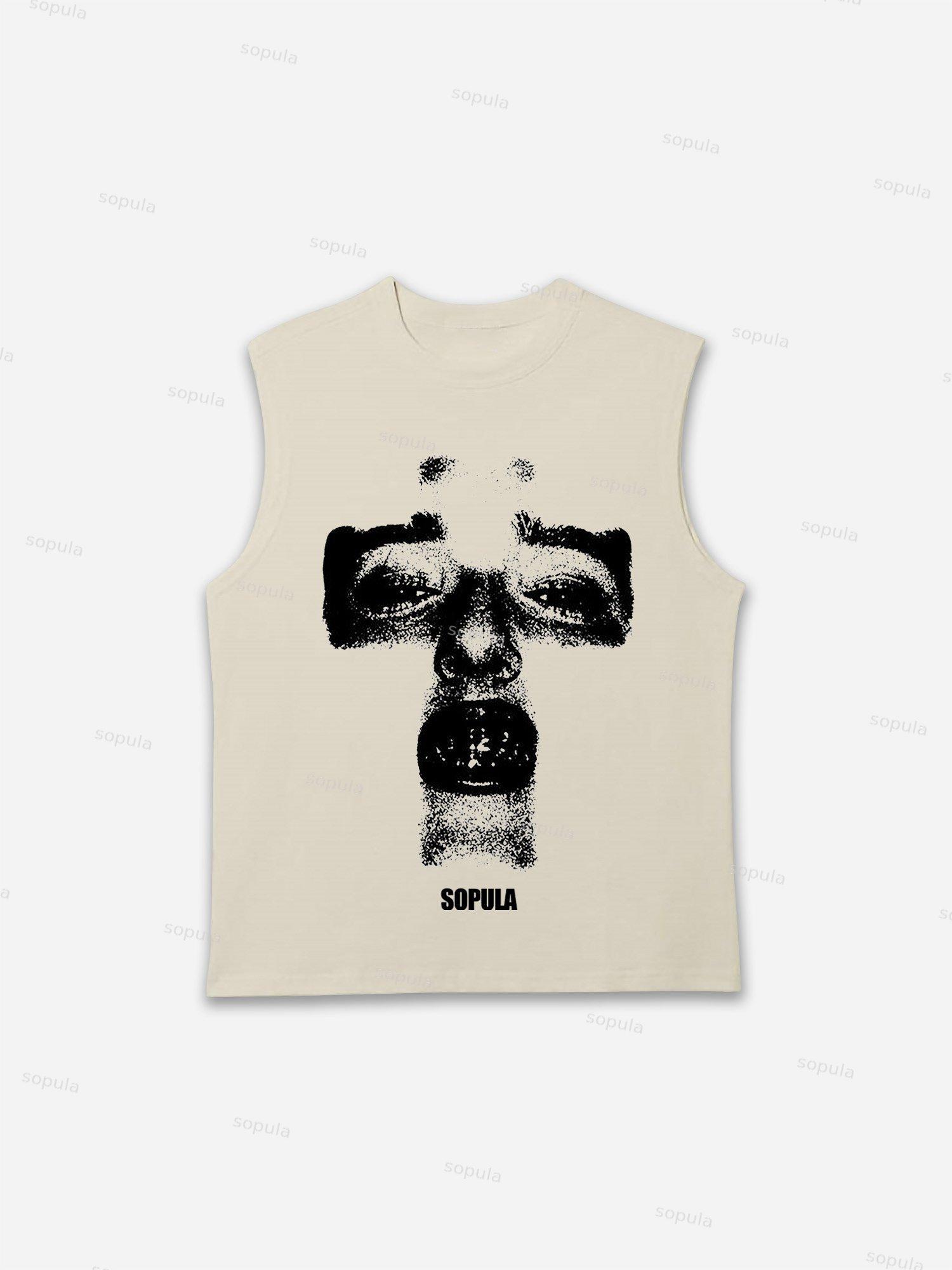 Cross Shape Abstract Portrait Print Tank Top Product Image