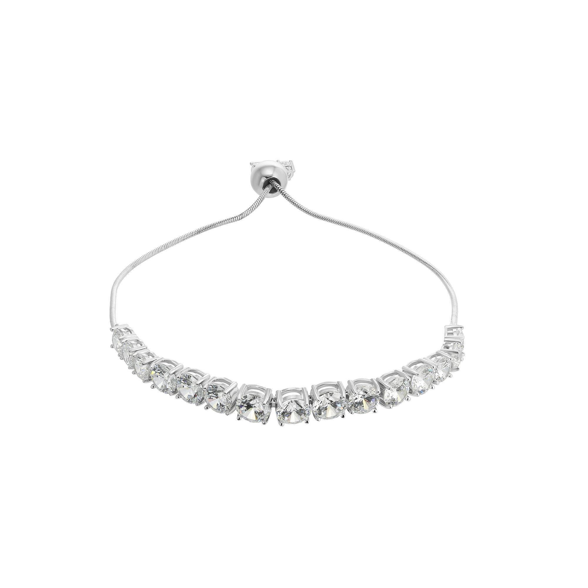 Argento Forte Sterling Silver Graduated Cubic Zirconia Adjustable Bolo Bracelet, Women's, Size: 9" Product Image