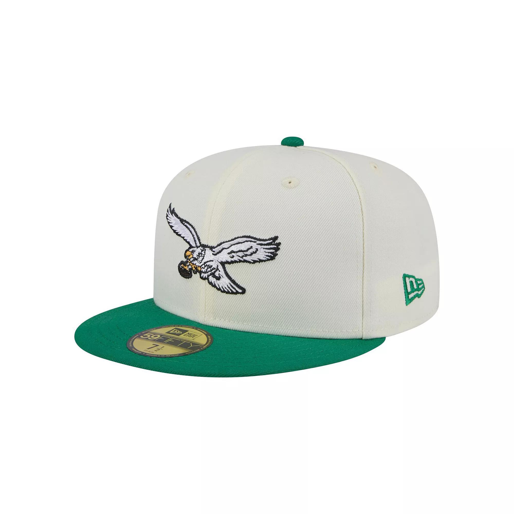 Men's New Era  White/Kelly Green Philadelphia Eagles Throwback Main 59FIFTY Fitted Hat, Size: 8 Product Image