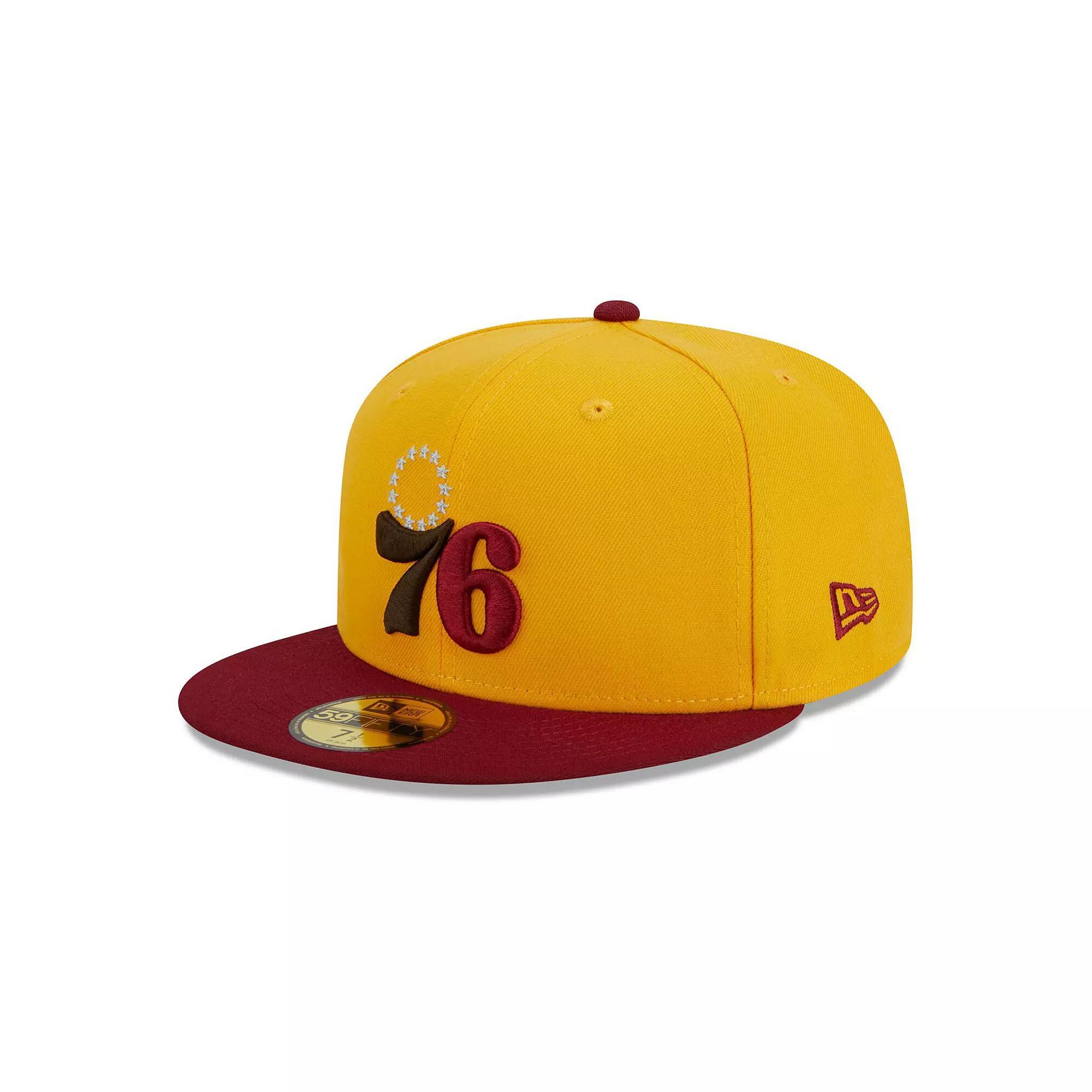 Men's New Era Yellow/Red Philadelphia 76ers Fall Leaves 2-Tone 59FIFTY Fitted Hat, Size: 7 5/8, 76r Yellow Product Image