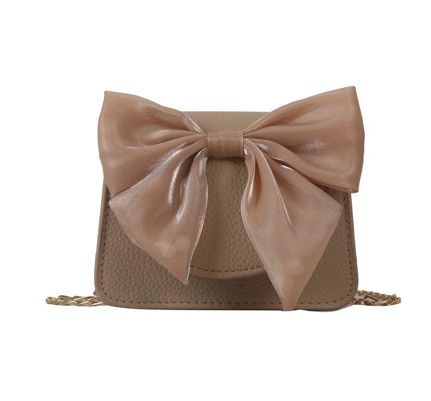 Bow Chain Strap Faux Leather Flap Crossbody Bag Product Image