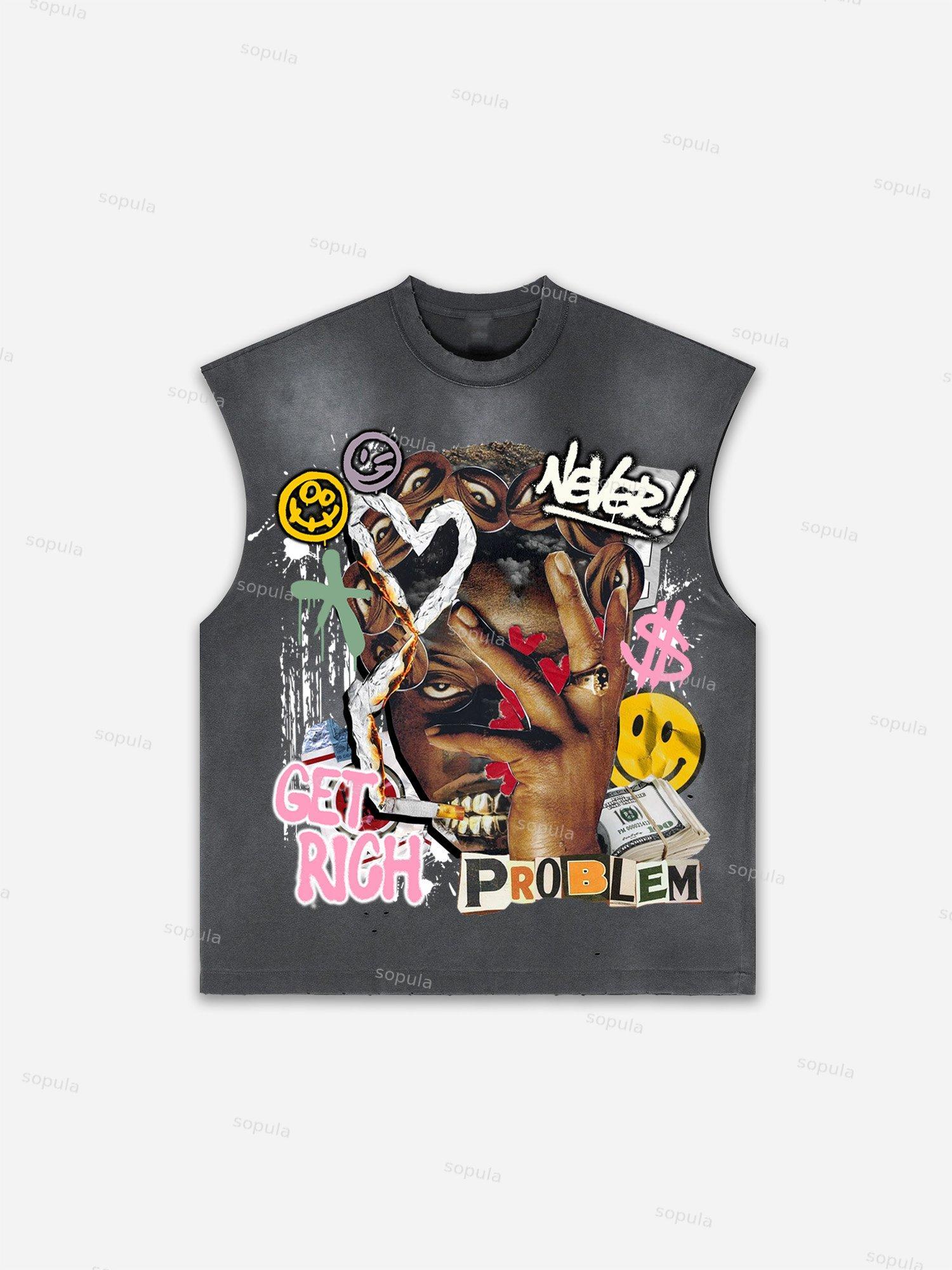 Men's Washed Richer Than My Opps Vintage Abstract Man Graphic Tank Top Product Image