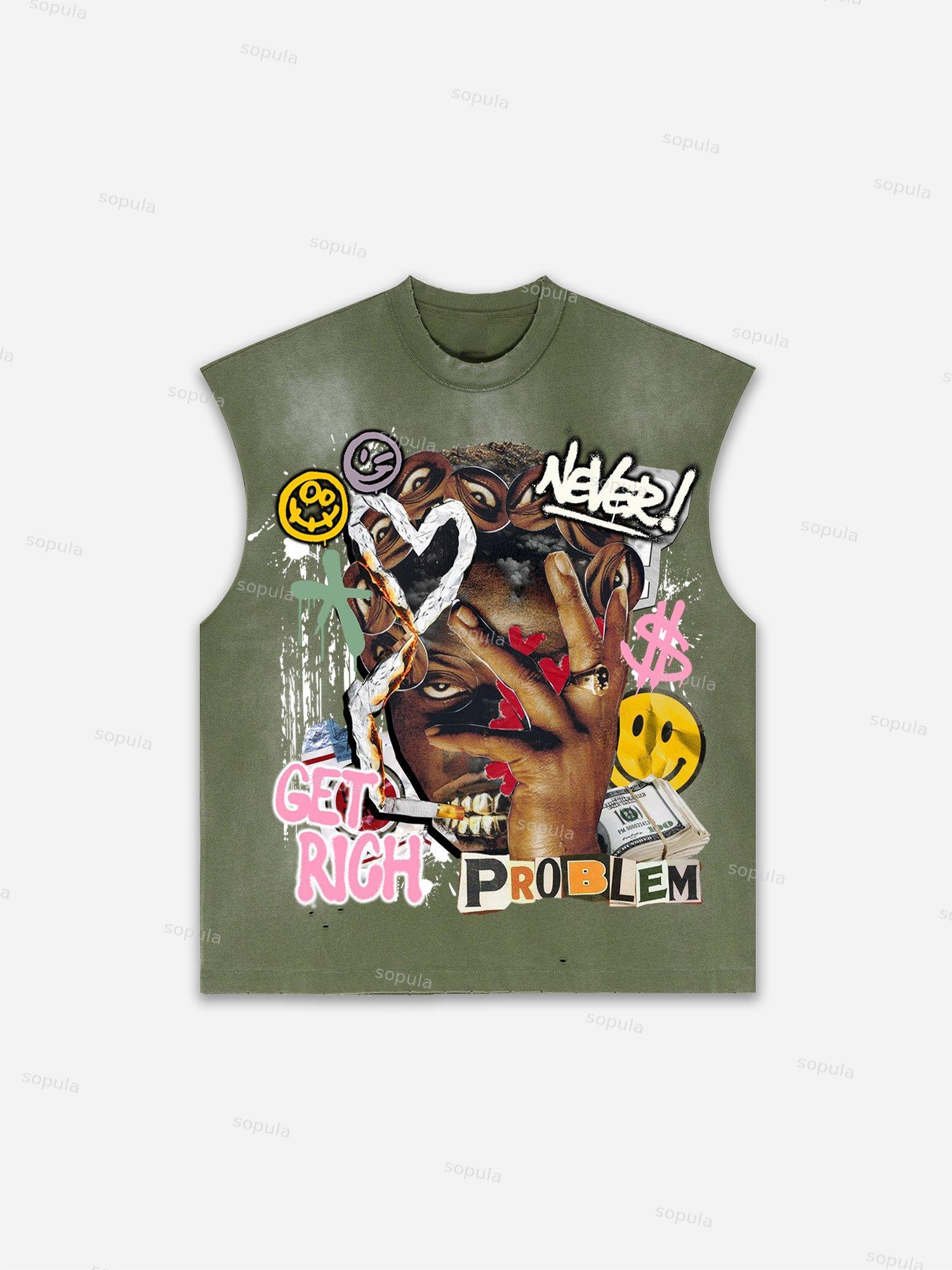 Men's Washed Richer Than My Opps Vintage Abstract Man Graphic Tank Top Product Image