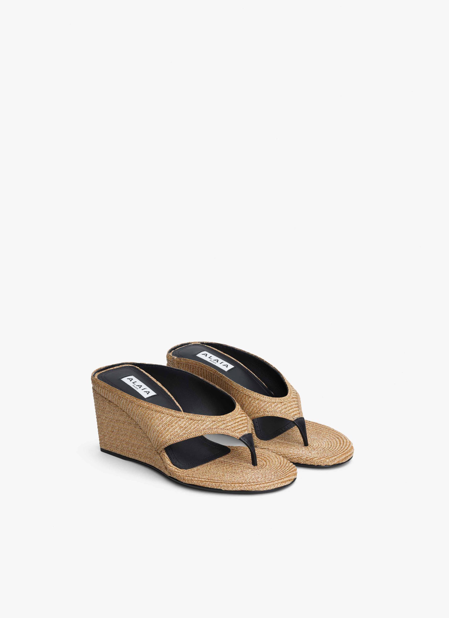 NATURAL CUBE THONG MULES IN PAPER STRAW Product Image