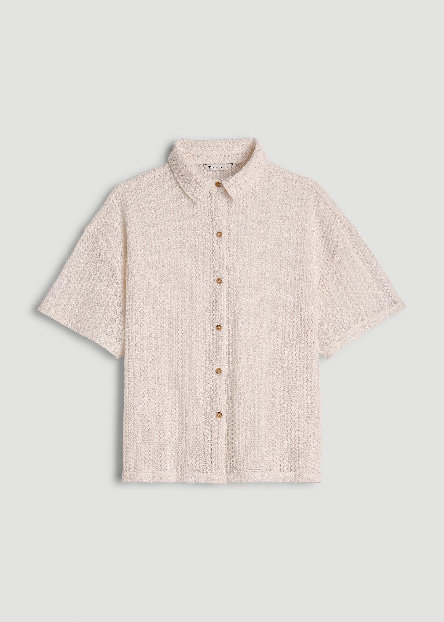 Openwork Loose Knit Top for Tall Women in Natural Product Image