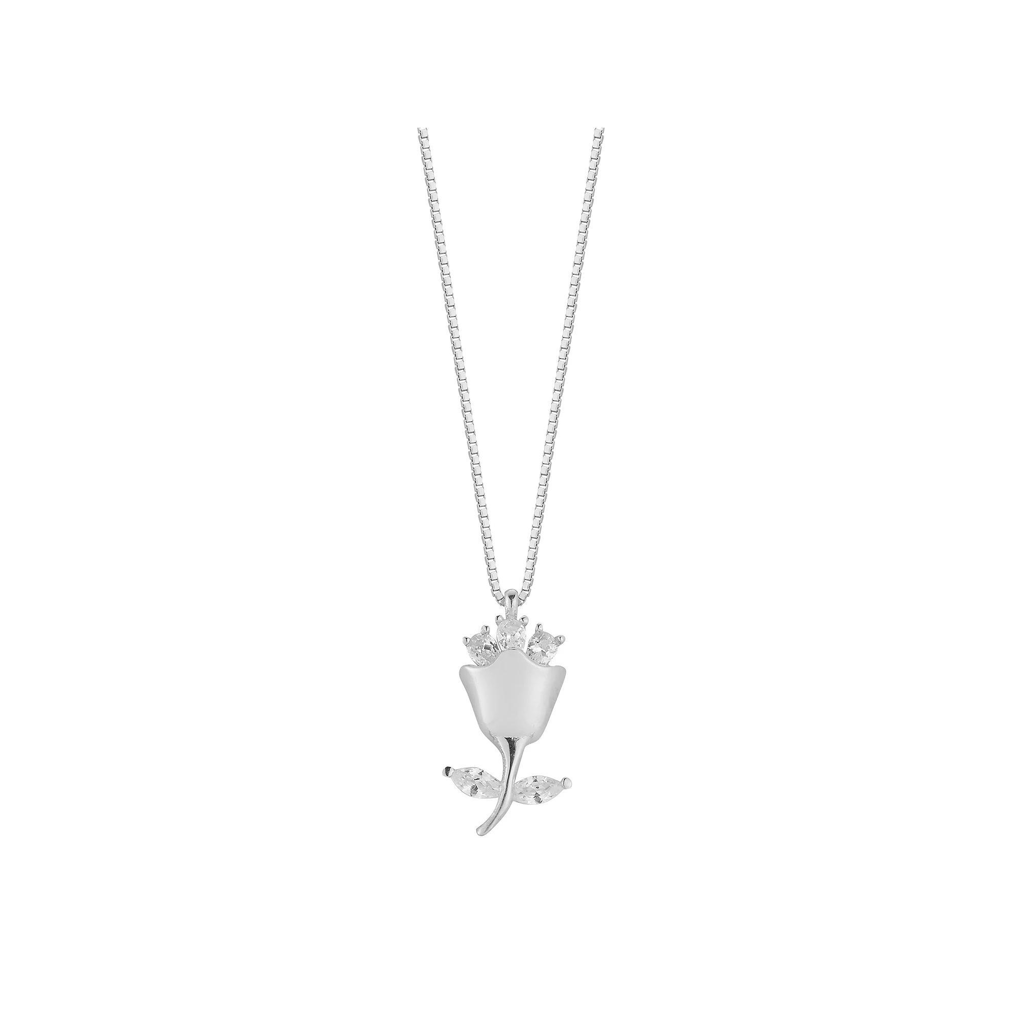 Sunkissed Sterling Cubic Zirconia Rose Pendant Necklace, Women's, Silver Tone Product Image