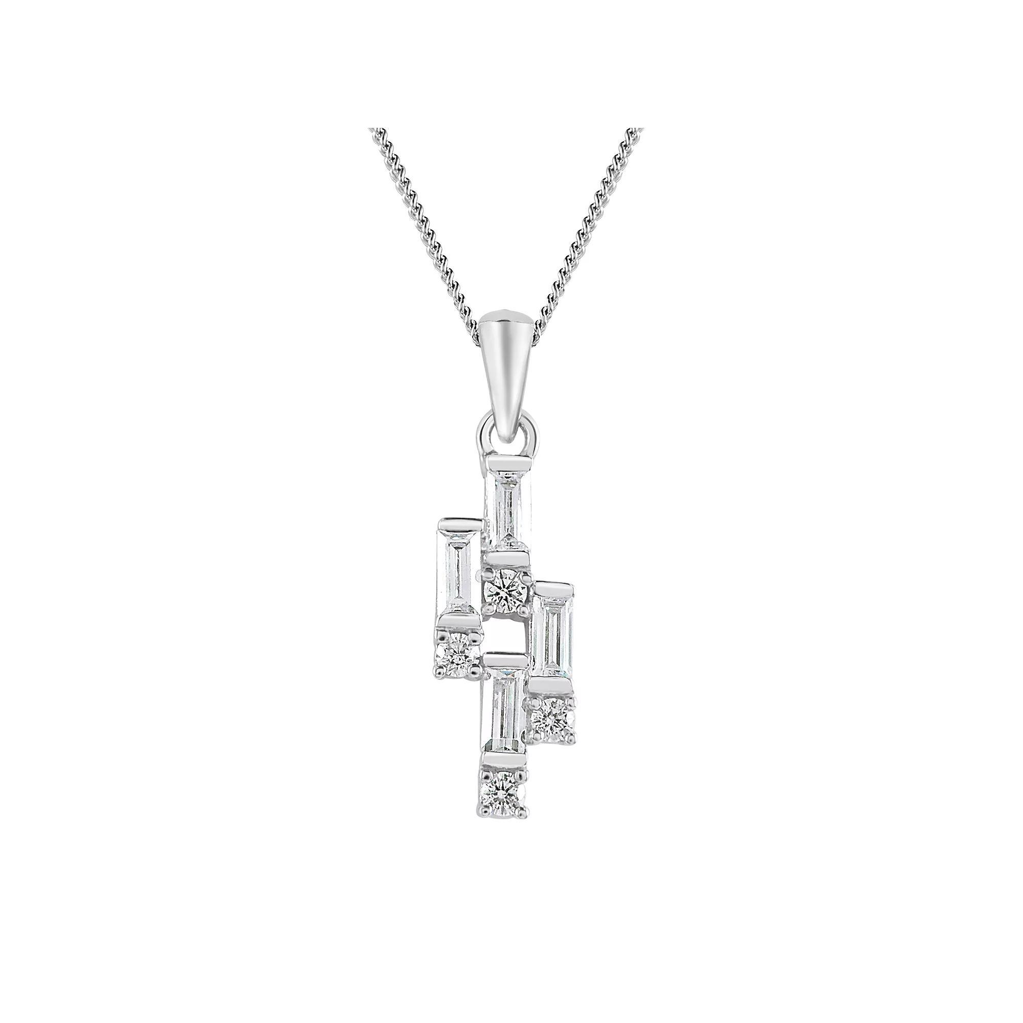 SIRI Sterling Silver Rhodium-Plated Geometric Cluster Pendant with White Cubic Zirconia and 18" Chain, Women's Product Image