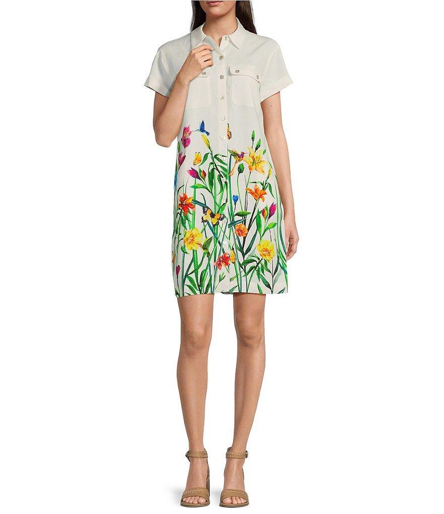 John Mark Floral Point Collar Short Sleeve Button Front Shirt Dress Product Image