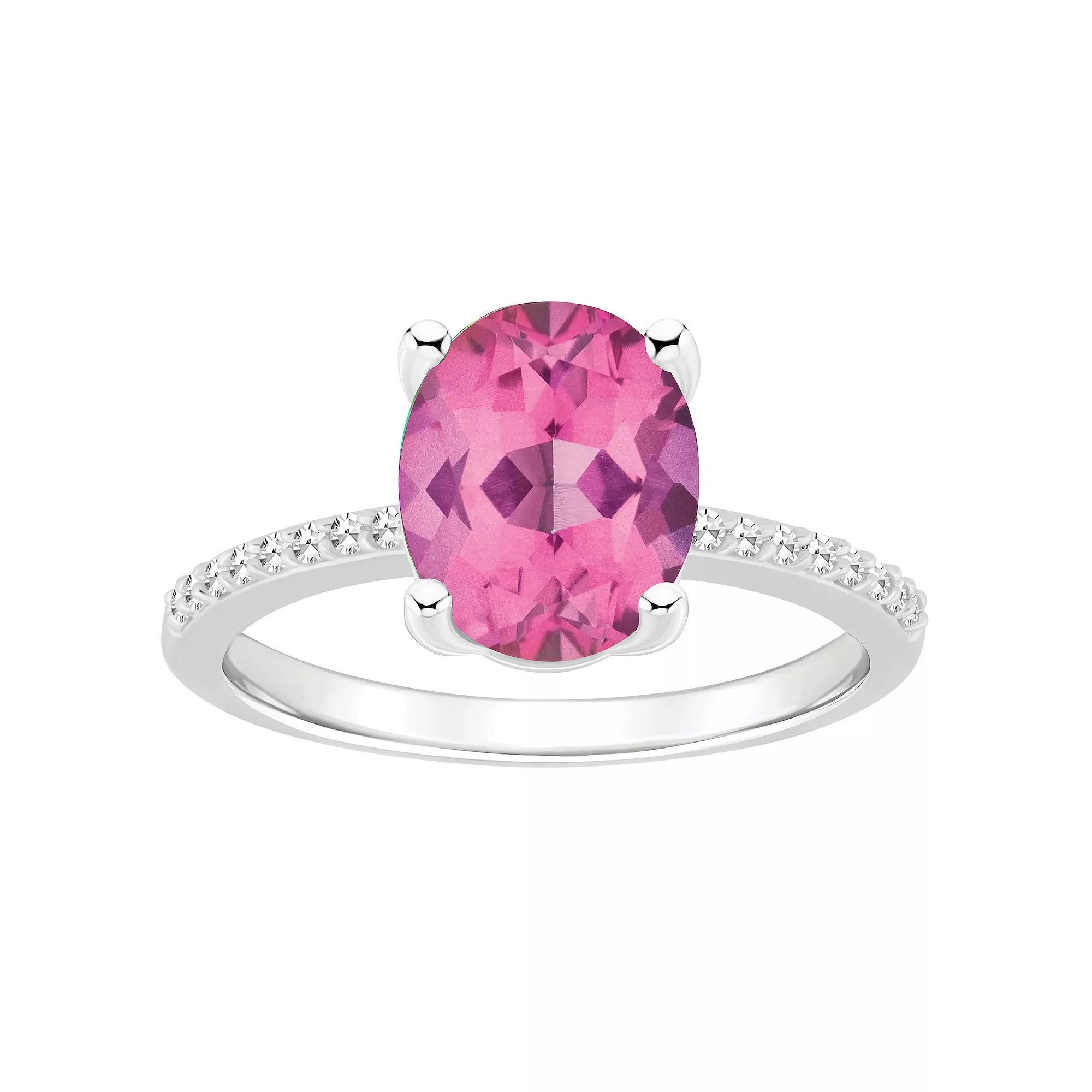 Alyson Layne Sterling Silver Oval Pink Topaz 1/10 Carat T.W. Diamond Ring, Womens Product Image