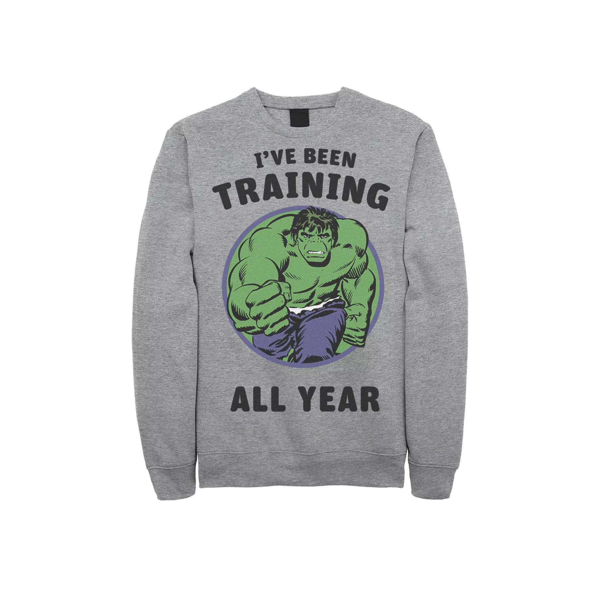 Men's Marvel Avengers Hulk I've Been Training All Year Sweatshirt, Size: XL, Athletic Grey Product Image