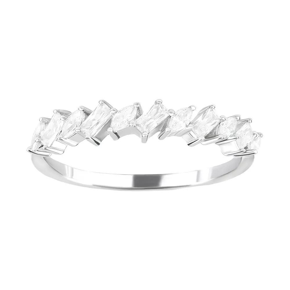 SIRI Rhodium-Plated Sterling Silver Cubic Zirconia Ring with Marquise-Cut Stones, Women's, Size: 6 Product Image