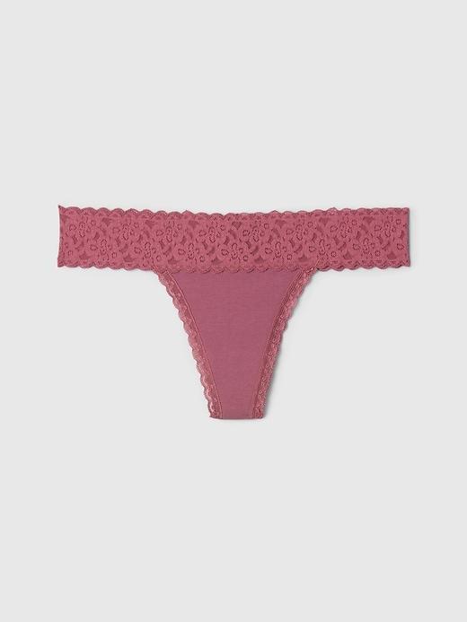 Organic Stretch Cotton Lace-Trim Thong Product Image