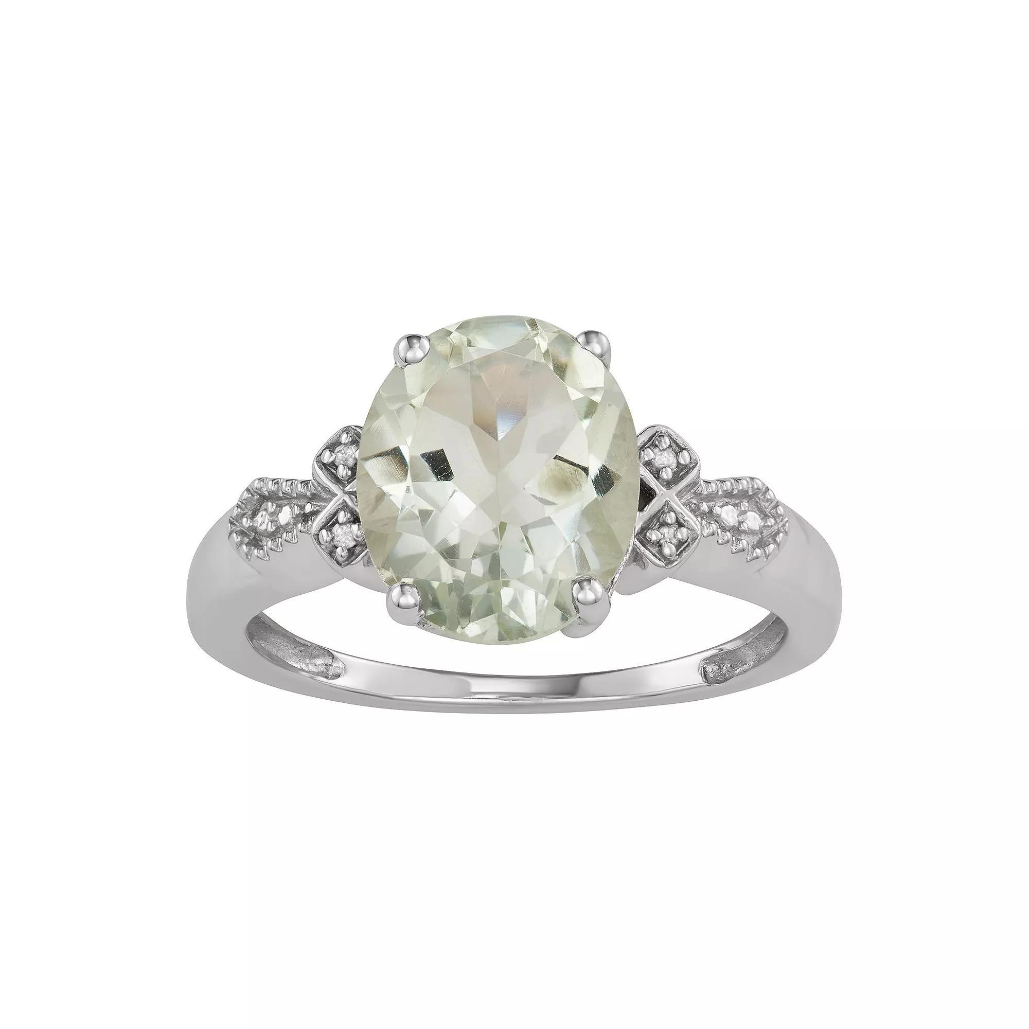 Jewelexcess Sterling Silver Green Quartz & Diamond Accent Ring, Women's, Size: 8 Product Image