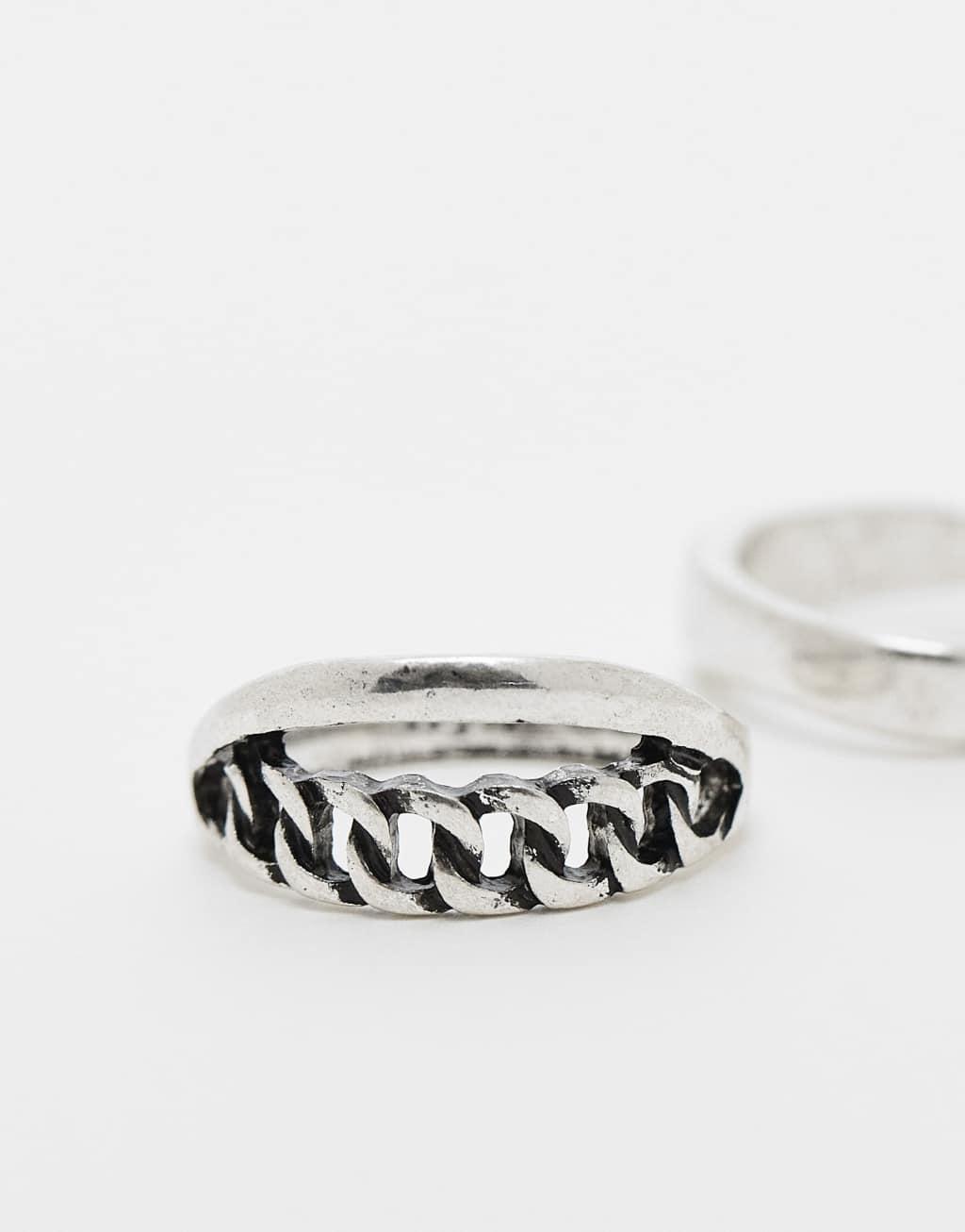 ASOS DESIGN 2 pack band rings in silver tone Product Image