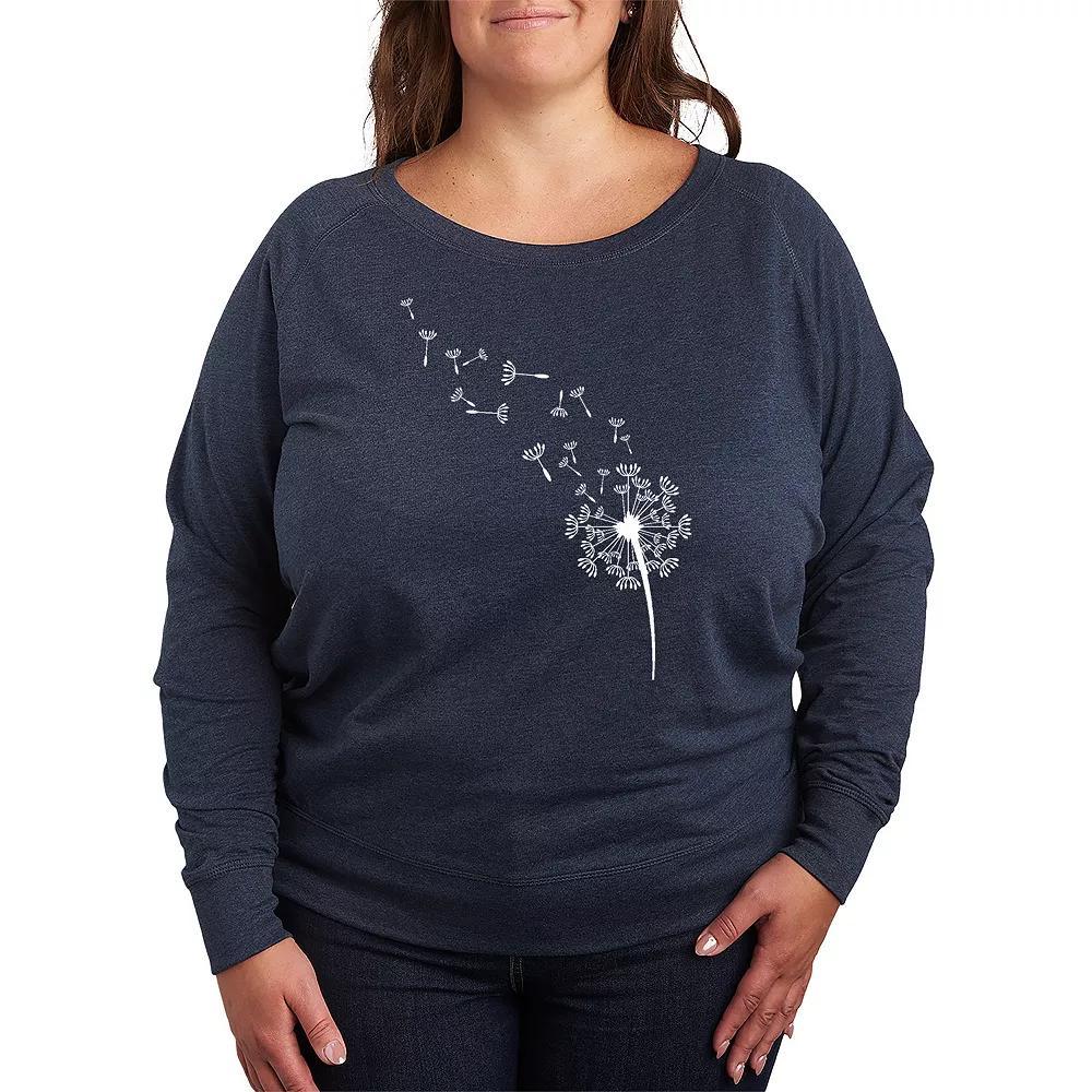 Plus Size Dandelion Seeds French Terry Long Sleeve Tee, Womens Grey Blue Product Image