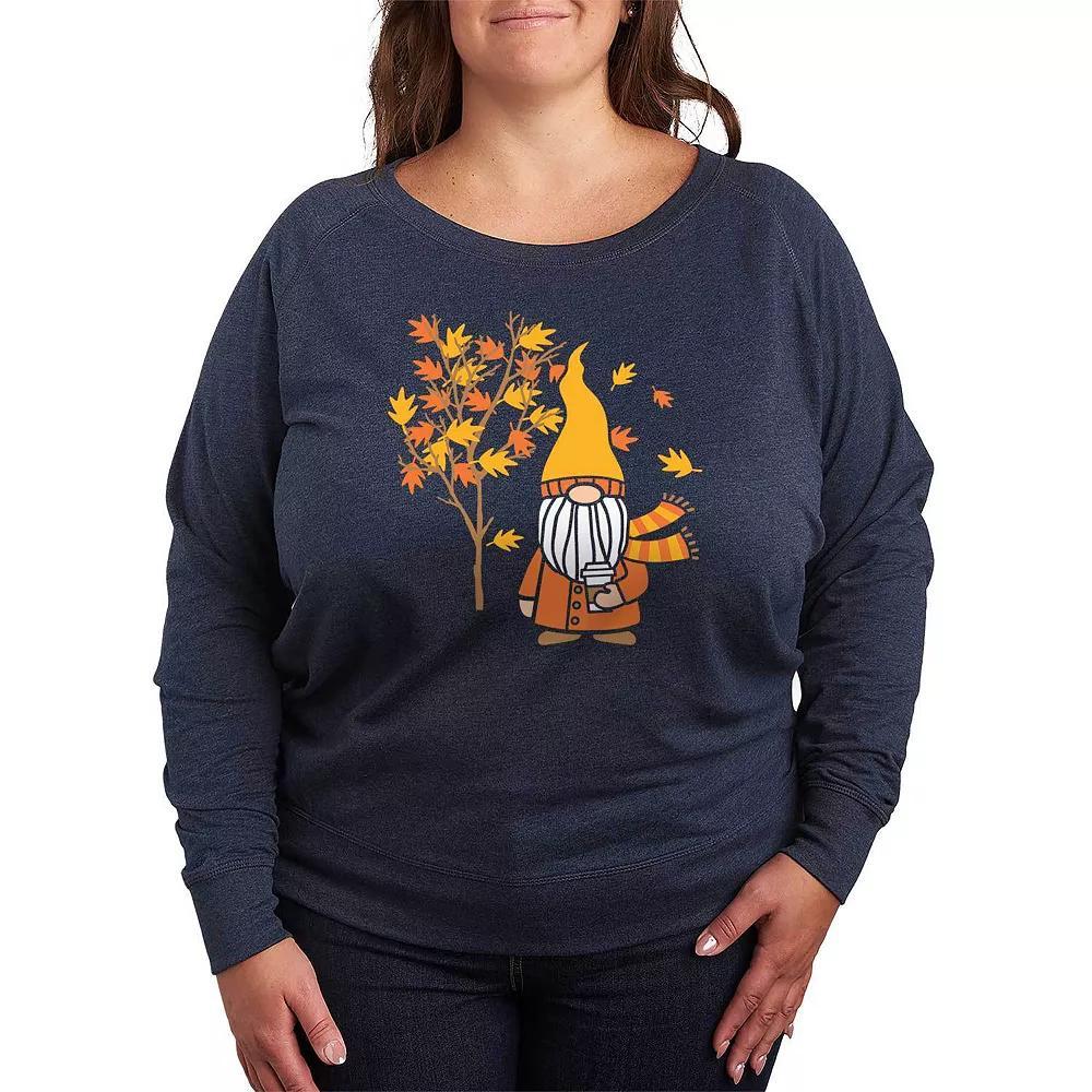 Plus Size Fall Gnome Tree French Terry Long Sleeve Tee, Womens Grey Indigo Product Image
