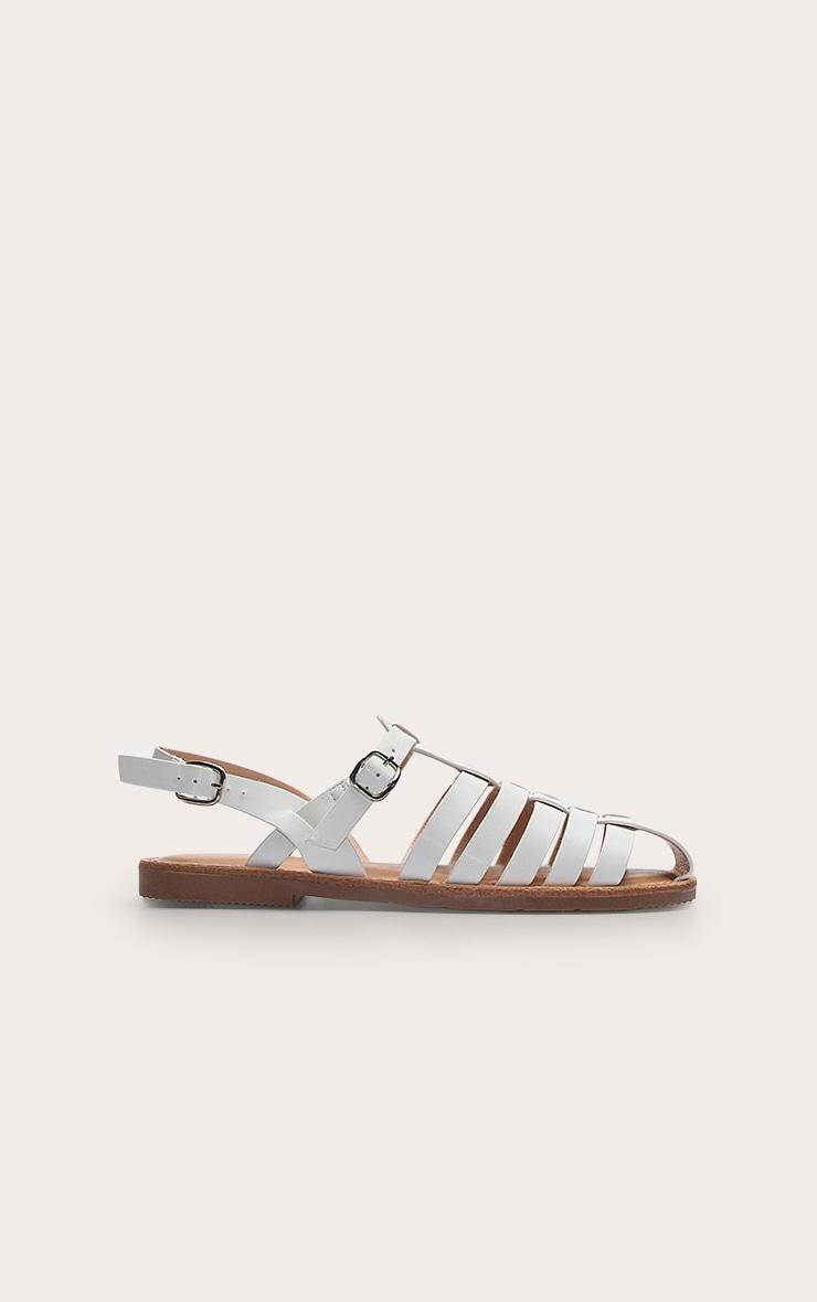 White Faux Leather Gladiator Cage Flat Sandals Product Image