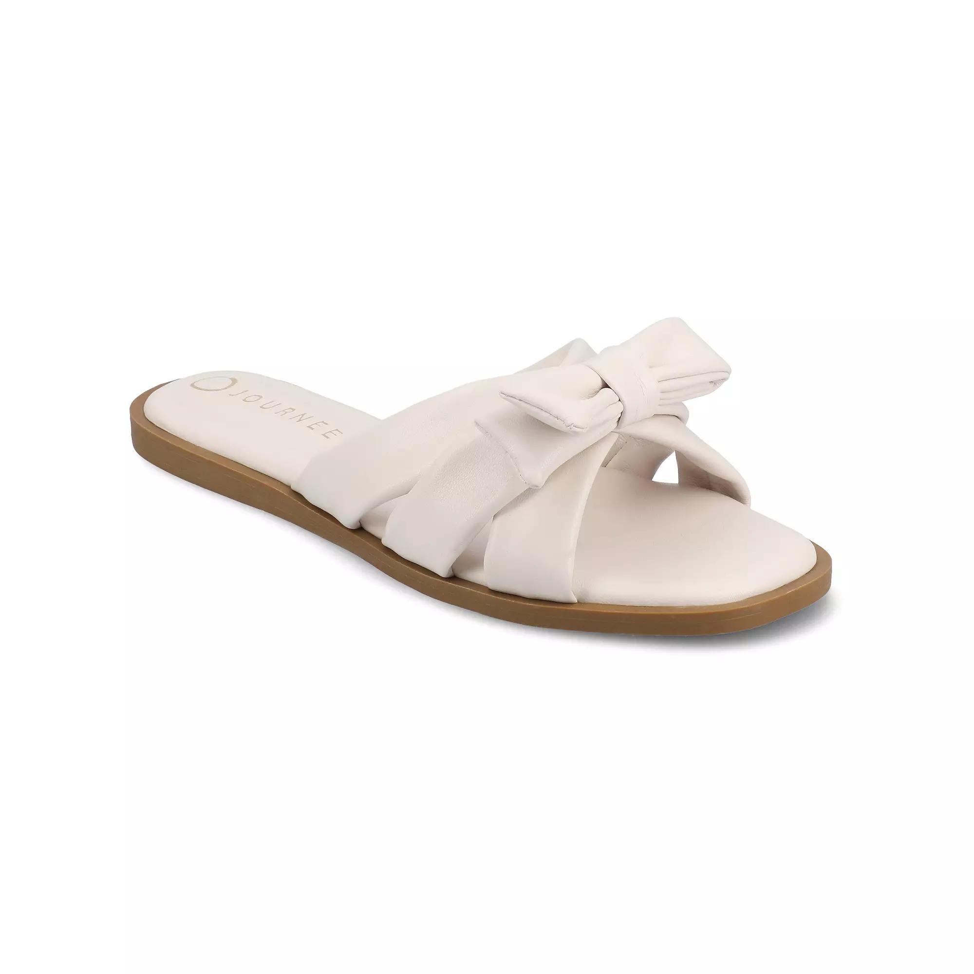Journee Prylin Slip-On Bow Women's Flat Sandals, Size: 7, Ivory Product Image