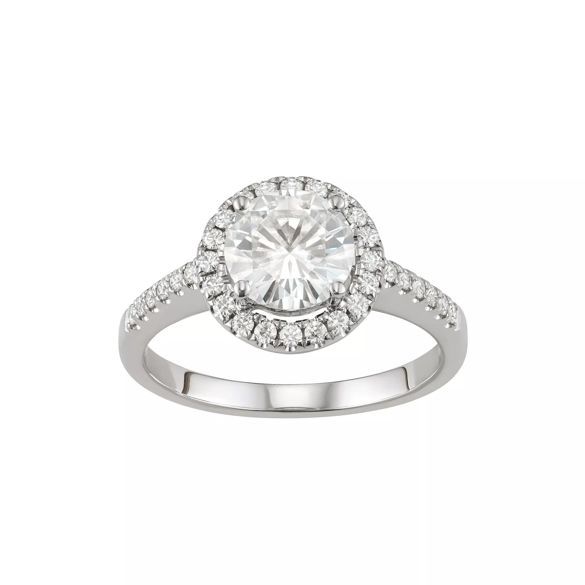 14K White Gold Lab-Created Moissanite 1 3/4 Carat T.W. Round Halo Ring, Women's, Size: 6, 14kwh Gold Product Image