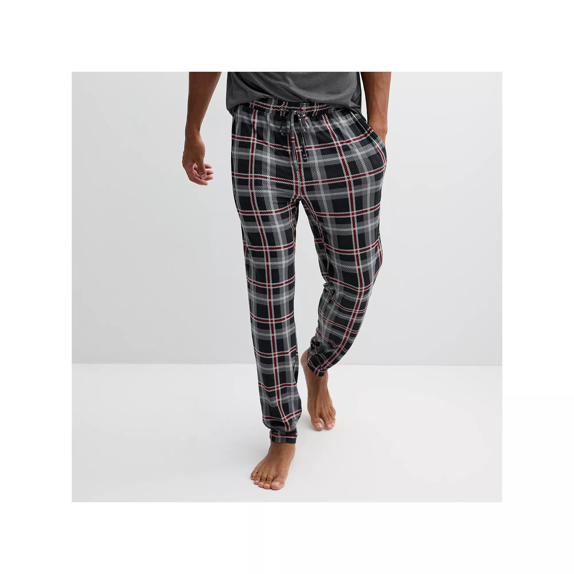 Men's Sonoma Goods For Life® Supersoft Banded Bottom Pajama Pants, Size: Medium, Gray Red Check Product Image