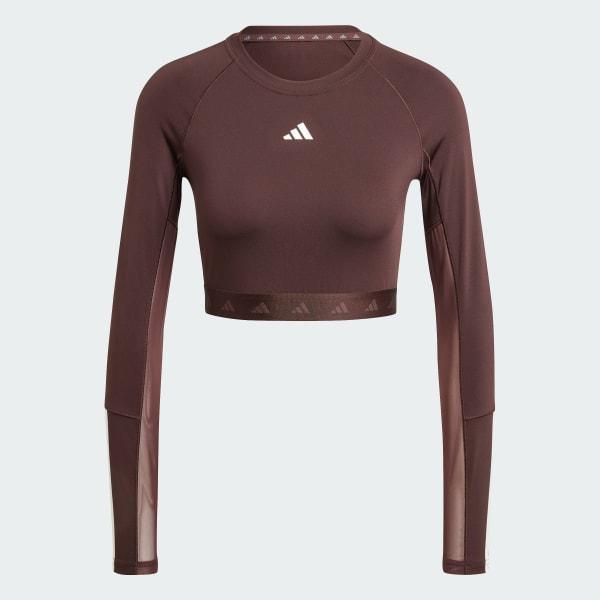 adidas Hyperglam Training Cropped Long Sleeve Tee Shadow Brown M Womens Product Image