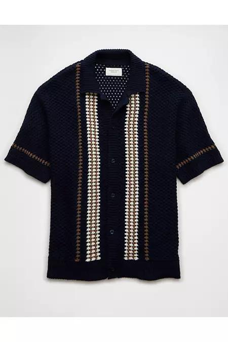 AE Weekend Crochet Button-Up Sweater Polo Shirt Product Image