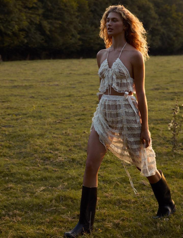 Romy Midi Slip Skirt — Ivory Product Image