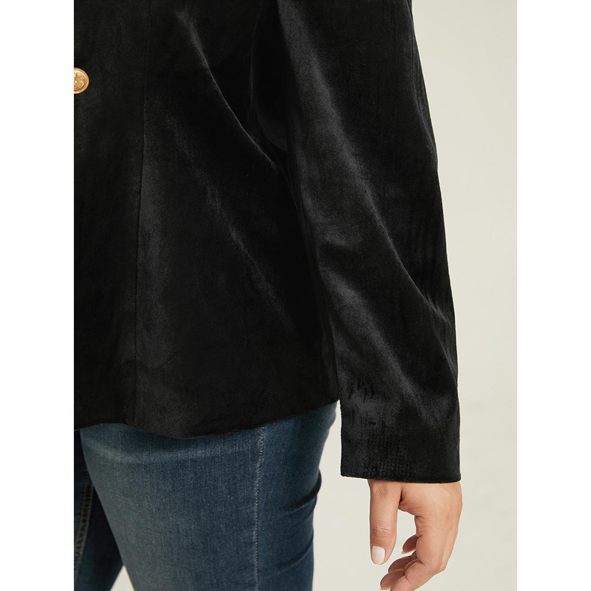 Plus Size Velvet Lapel Collar Metai Detail Blazer Black Women Dailywear Plain Plain Sleeve Long Sleeve Lapel Collar 14-16/1X Elegant Blazers BloomChic Product Image
