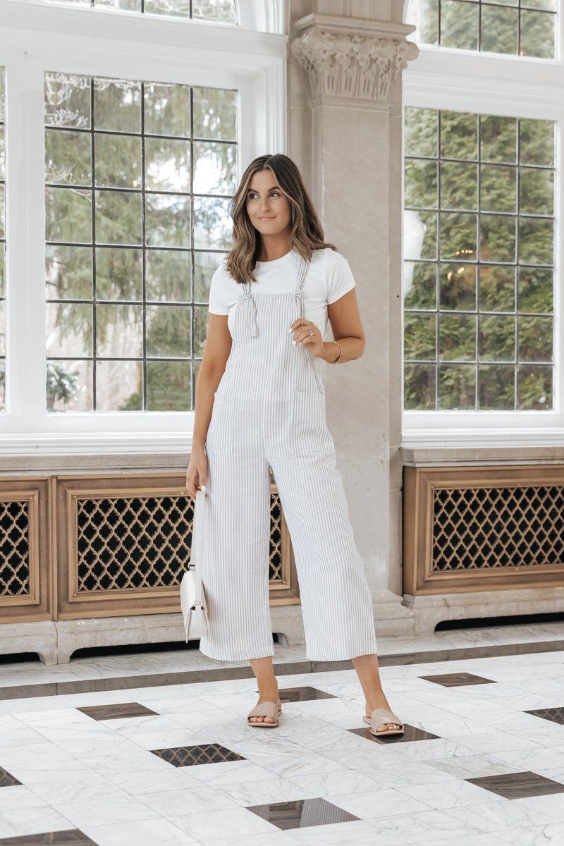 Taupe Stripe Linen Jumpsuit Product Image