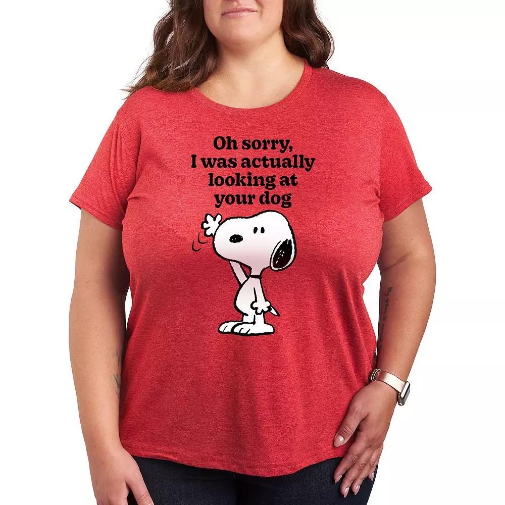 Plus Peanuts Snoopy Looking At Your Dog Graphic Tee, Womens Grey Gray Product Image
