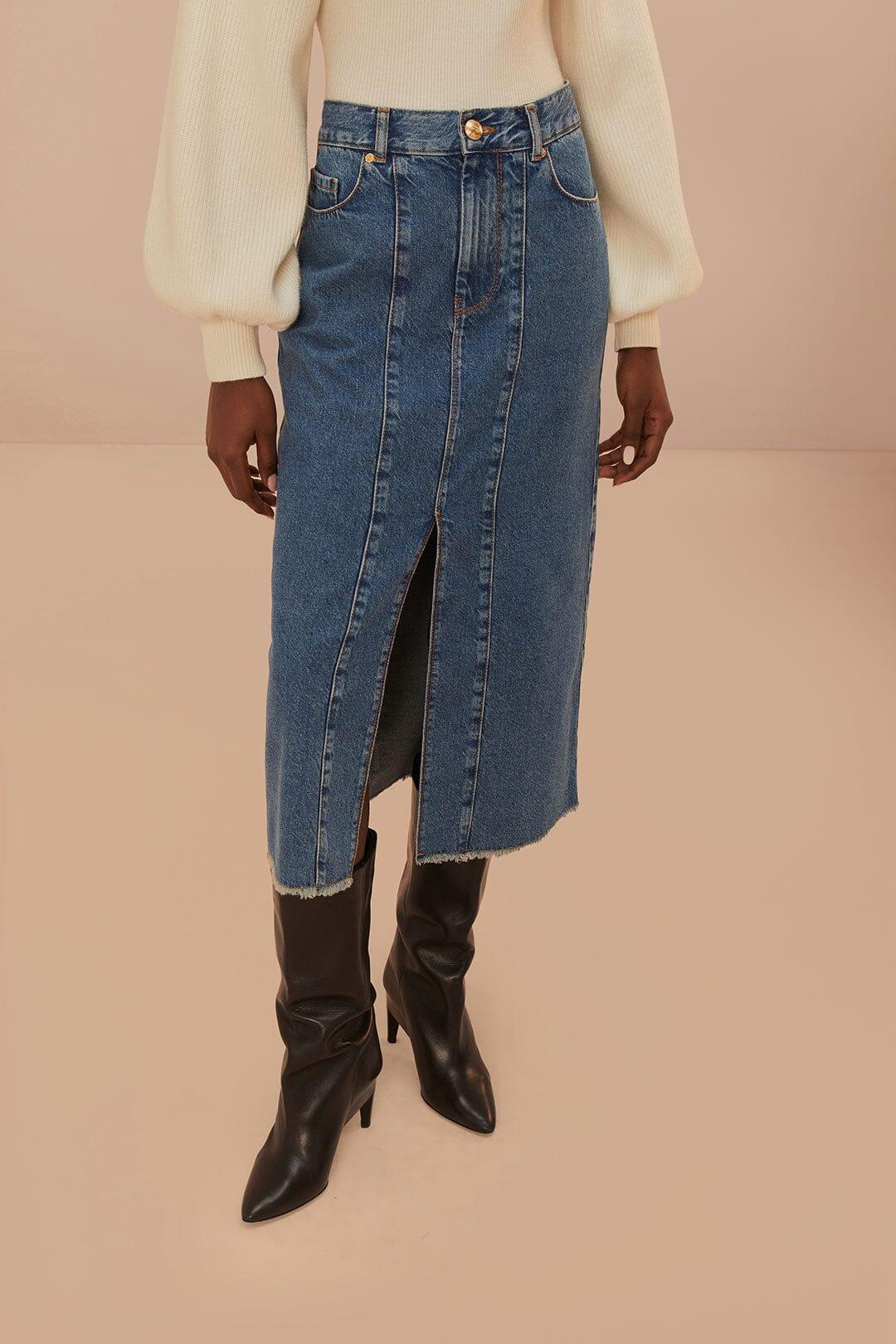 Denim Low Waist Midi Skirt, DENIM / 23 Product Image