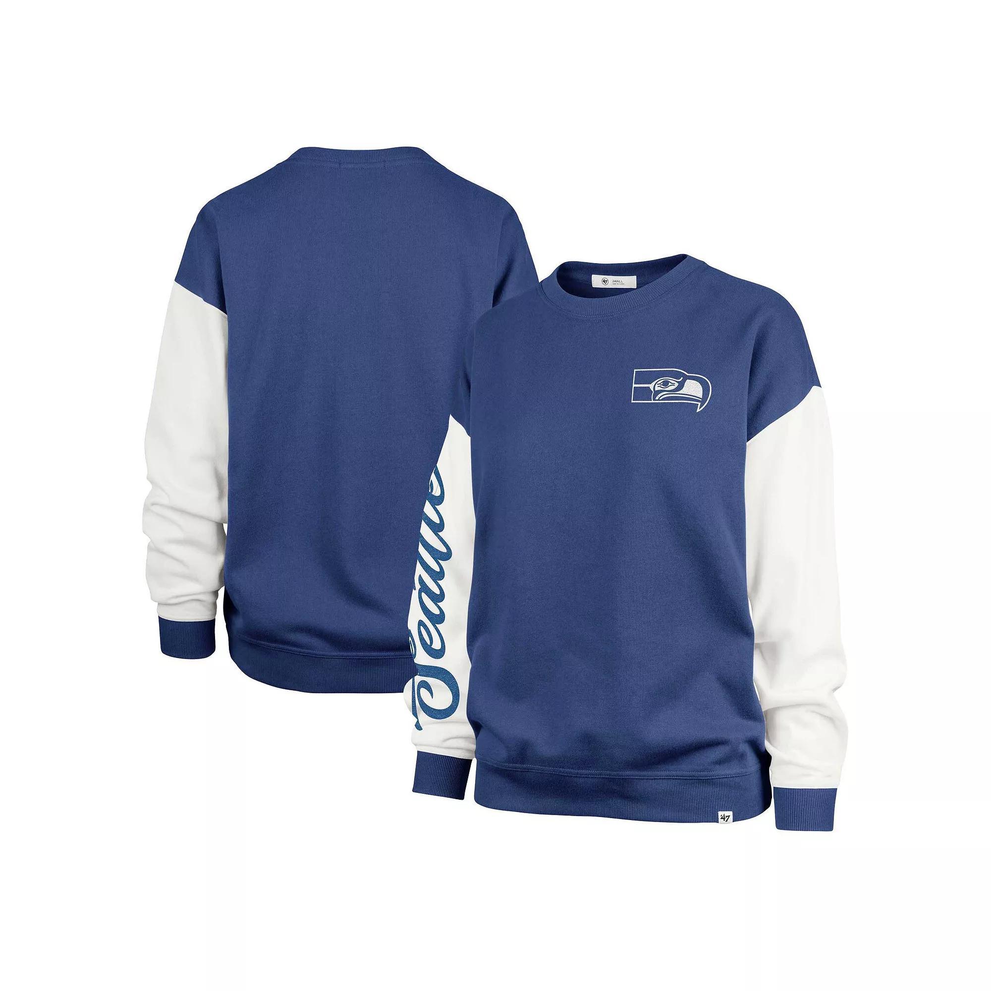Women's '47  College Navy Seattle Seahawks Double Header Rise Andie Pullover Sweatshirt, Size: Small, Team Product Image