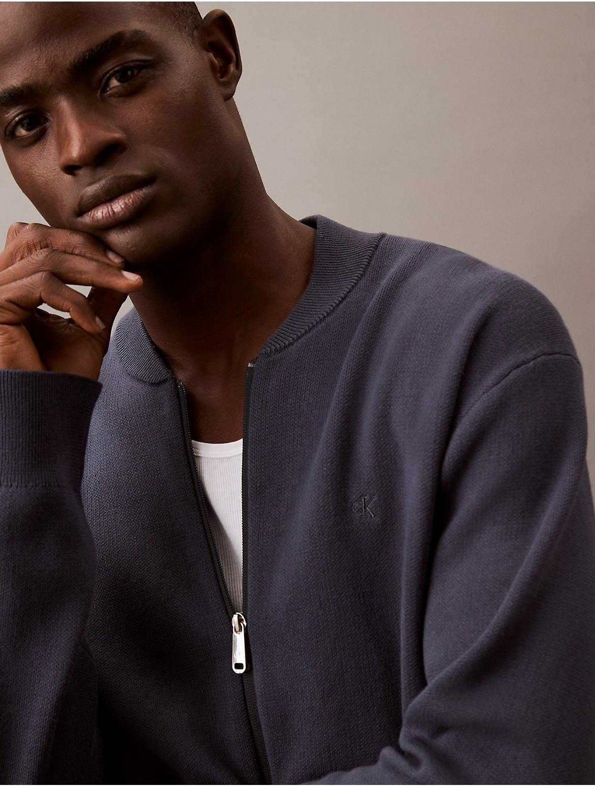 Calvin Klein Men's Smooth Cotton Sweater Bomber Jacket - Blue - XS Product Image
