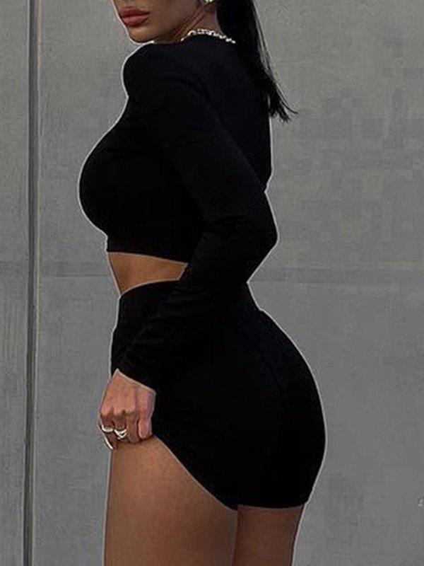 Vintage Long Sleeve Crop Top Midi Skirts Set Product Image