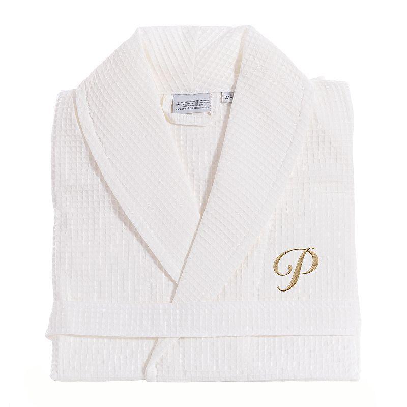 Linum Home Textiles Turkish Cotton Personalized Waffle Weave Bathrobe, Women's, Size: Large/XL, White Gray F Product Image