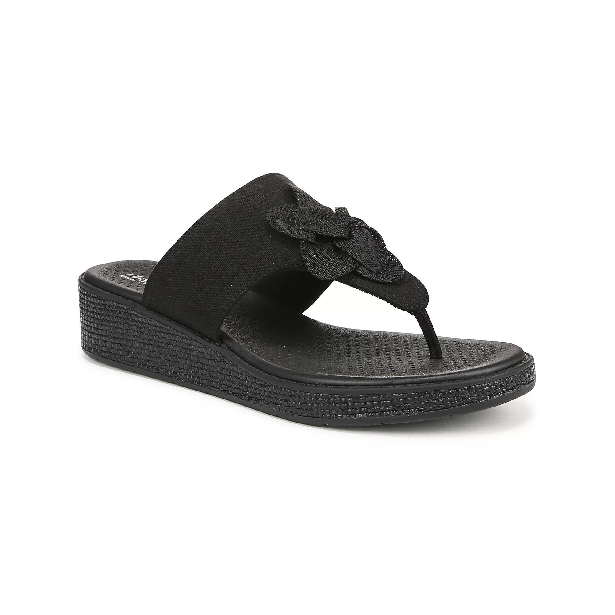 LifeStride Bloom Women's Wedge Thong Sandals, Size: 6.5 Wide, Black Product Image