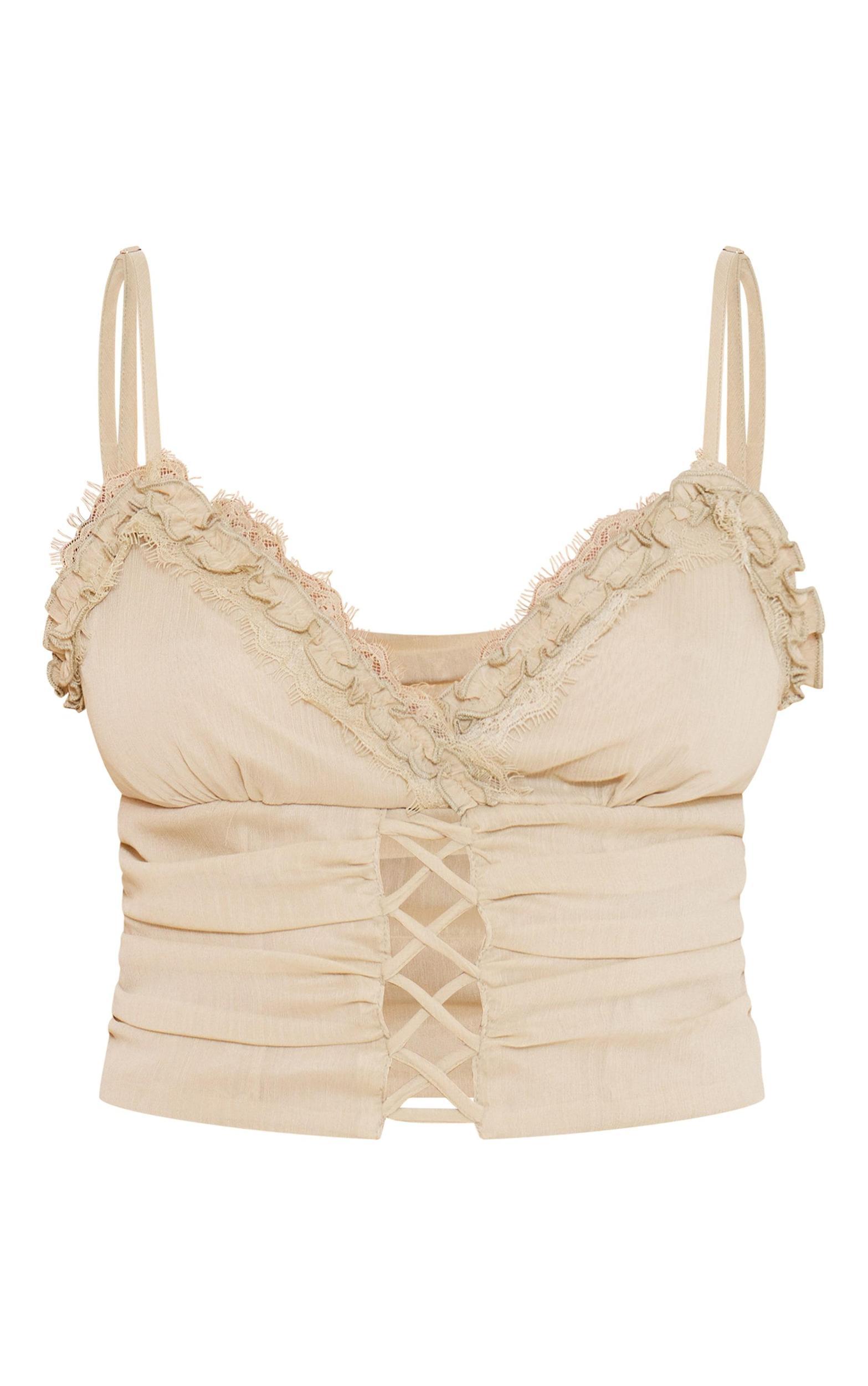 Khaki Chiffon Lace Trim Cami Top Product Image