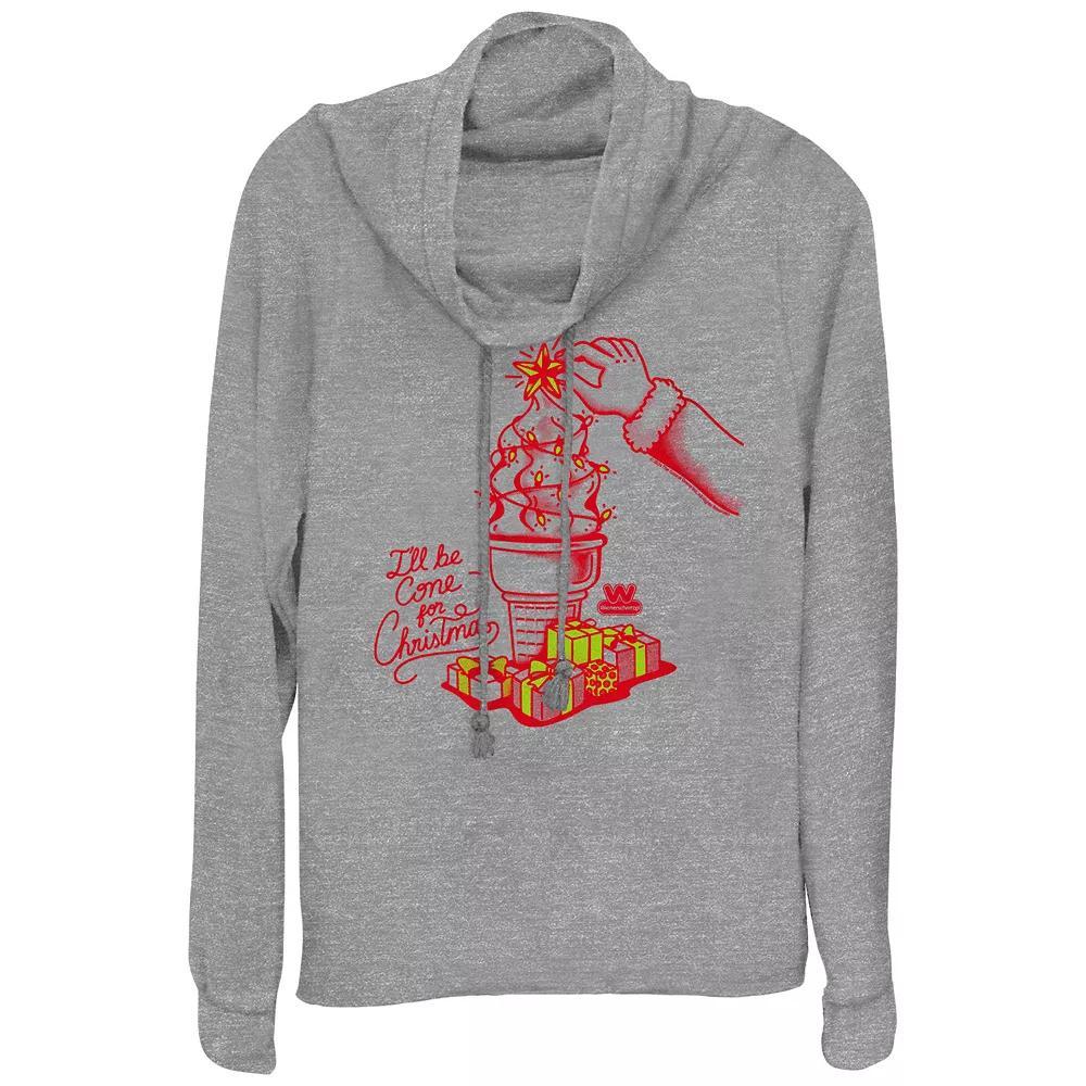 Womens Wienerschnitzel Ill Be Cone For Christmas Cowlneck Graphic Lightweight Long Sleeve Gray Grey Product Image