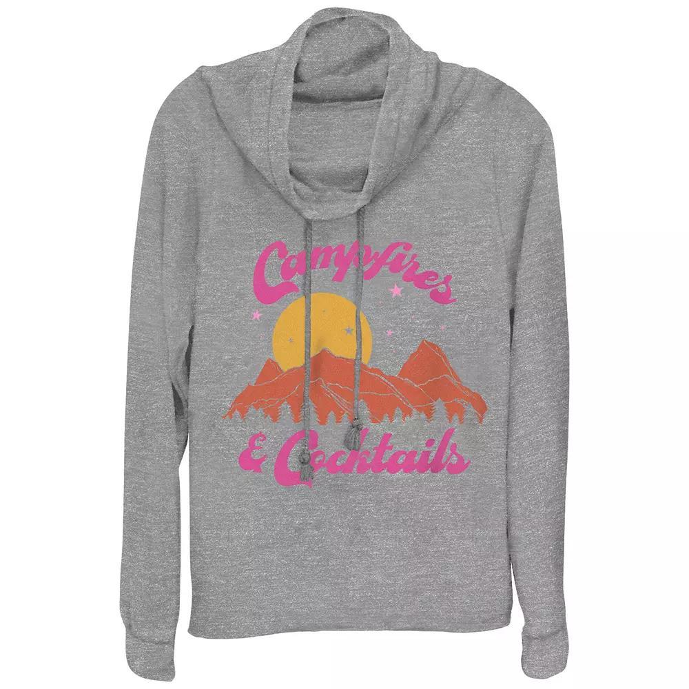 Women's Campfires & Cocktails Cowlneck Graphic Lightweight Long Sleeve, Size: XXL, Gray Grey Product Image