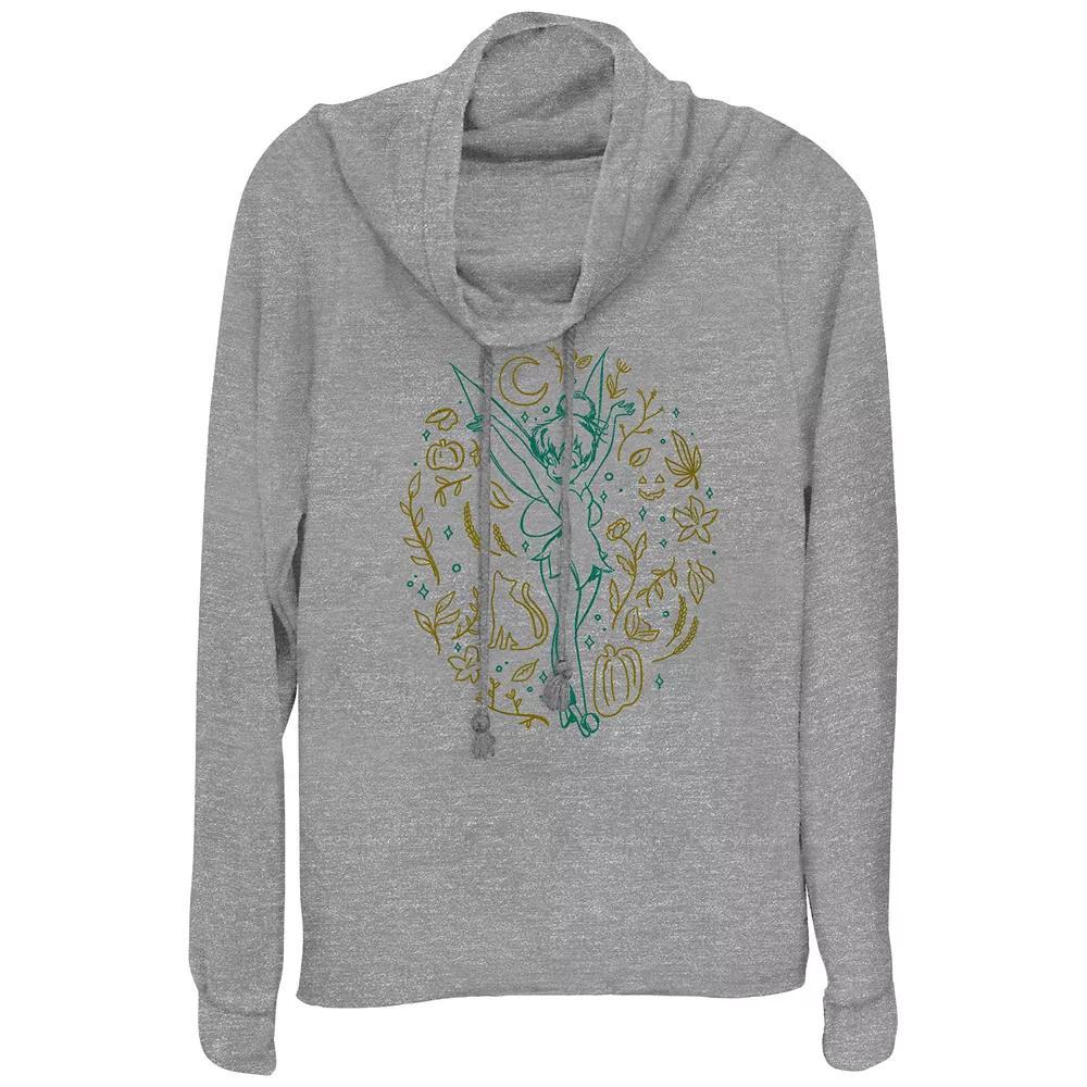Disney's Tinker Bell Fall Icons Women's Cowlneck Graphic Lightweight Long Sleeve, Size: Small, Gray Grey Product Image