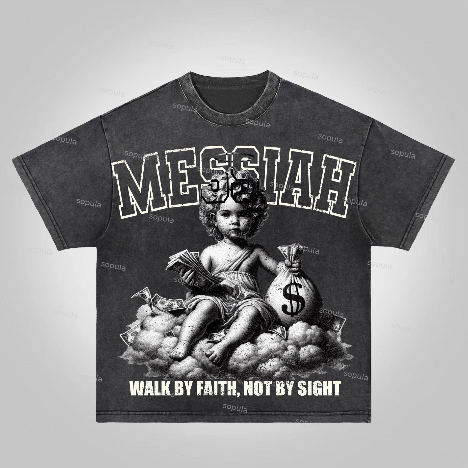 Sopula Messiah Vintage Money Angel Graphic Acid Wash T-shirt Product Image