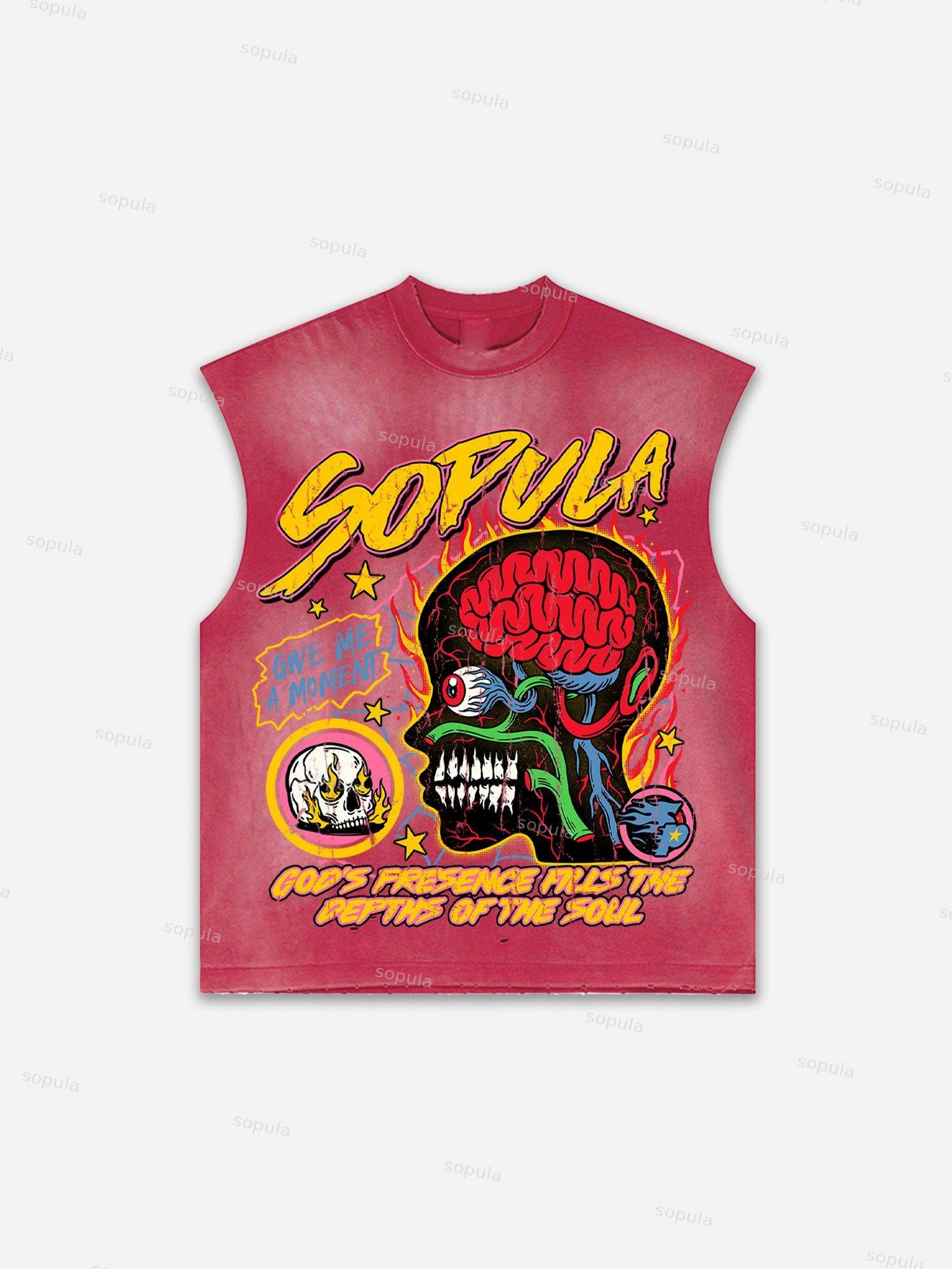 Men's Washed Casual Virtual Shadow Graphic Tank Top Product Image