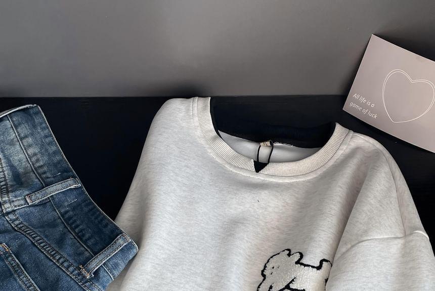 Crew Neck Dog Embroidered Sweatshirt Product Image